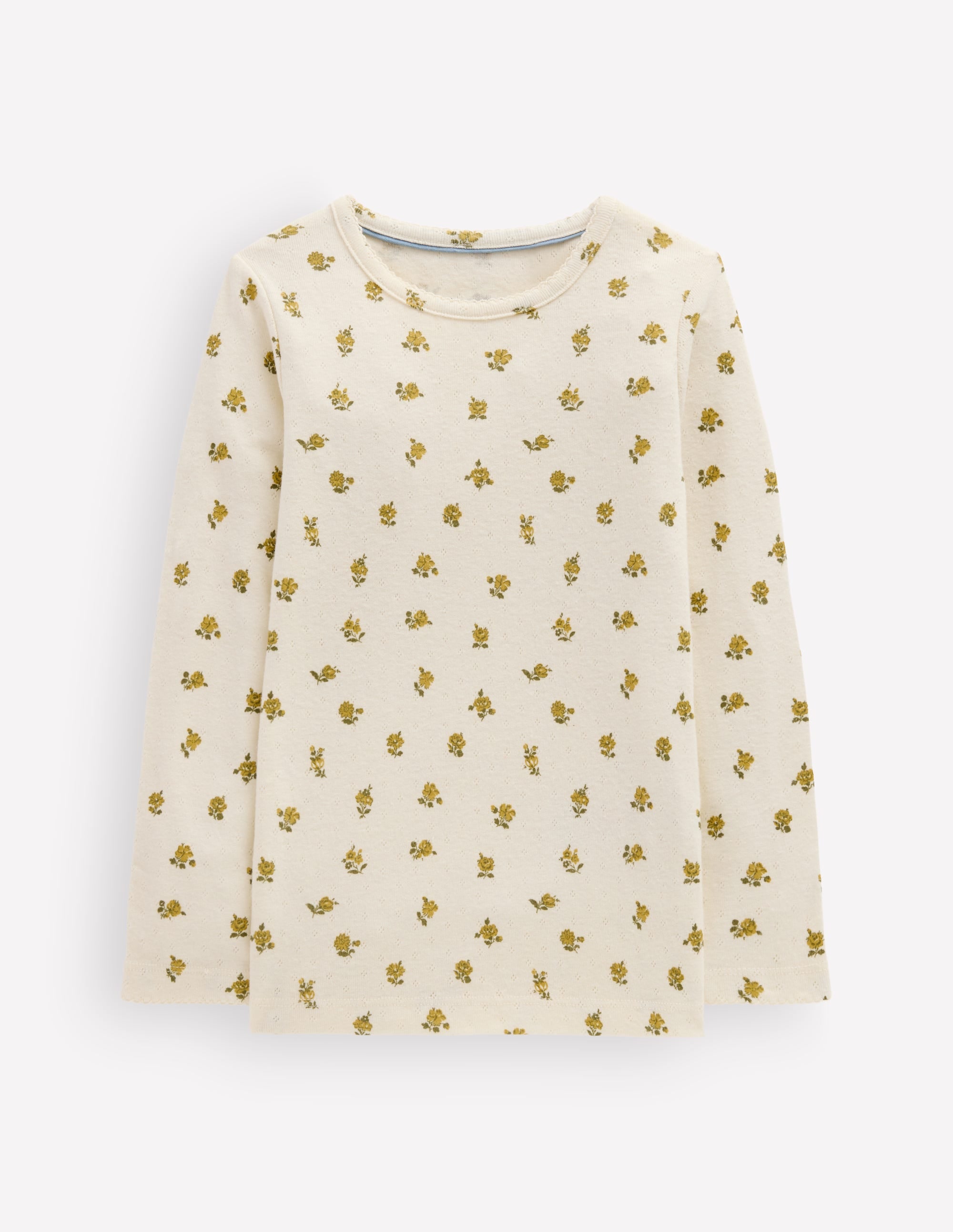Long Sleeve Pointelle Top-Yellow Ditsy Floral - Image 1