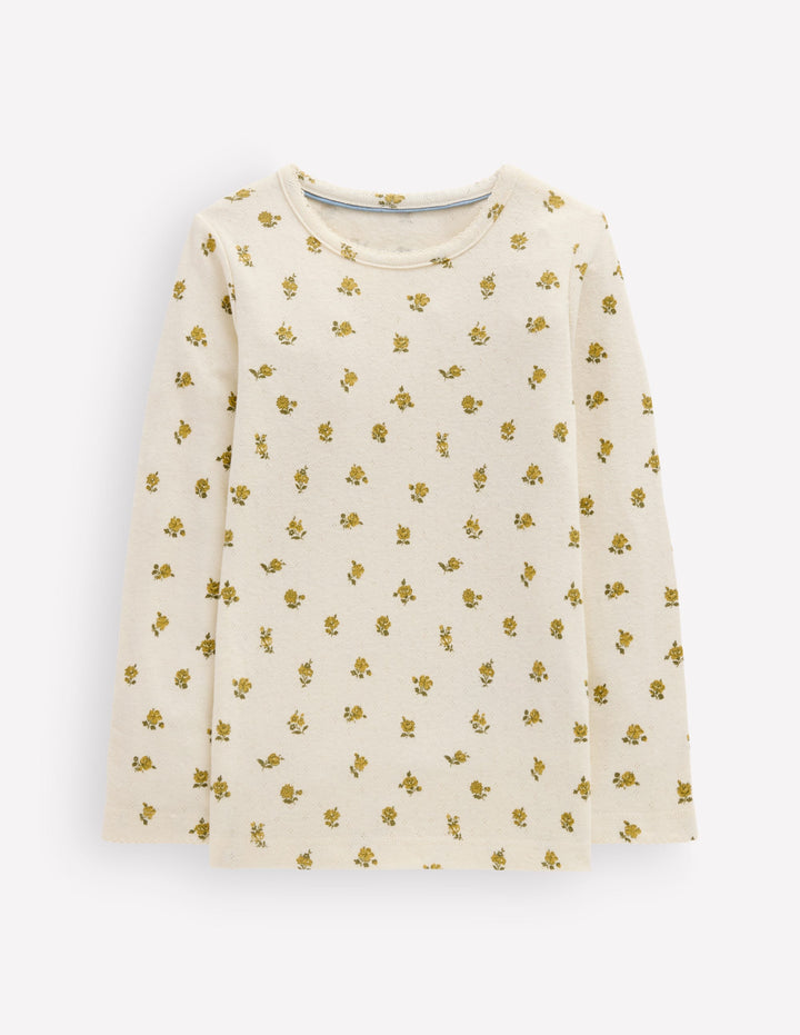 Long Sleeve Pointelle Top-Yellow Ditsy Floral