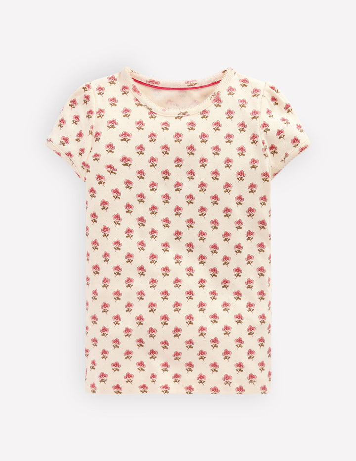 Short Sleeve Pointelle Top-Pink Floral