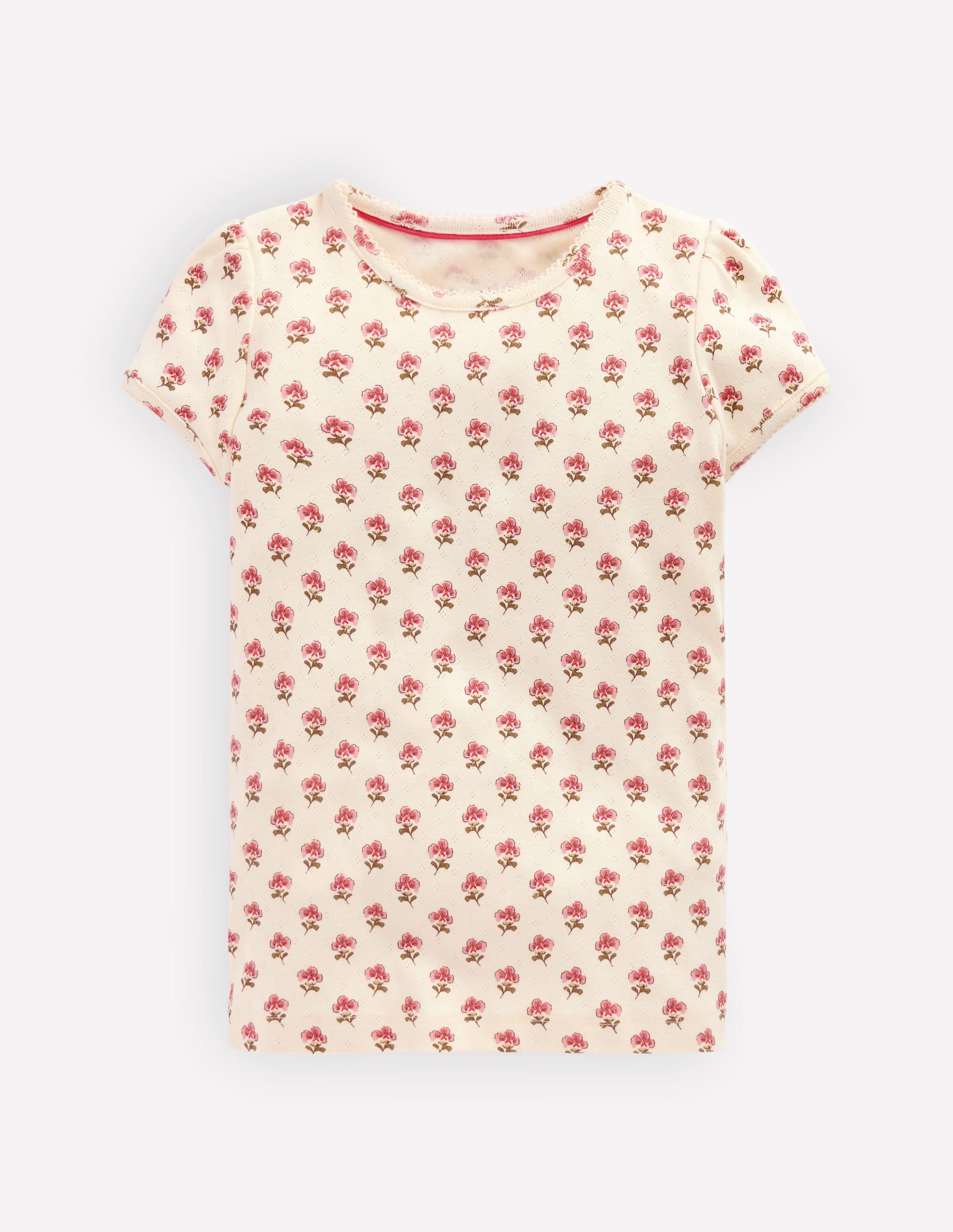 Short Sleeve Pointelle Top-Pink Floral - Image 1