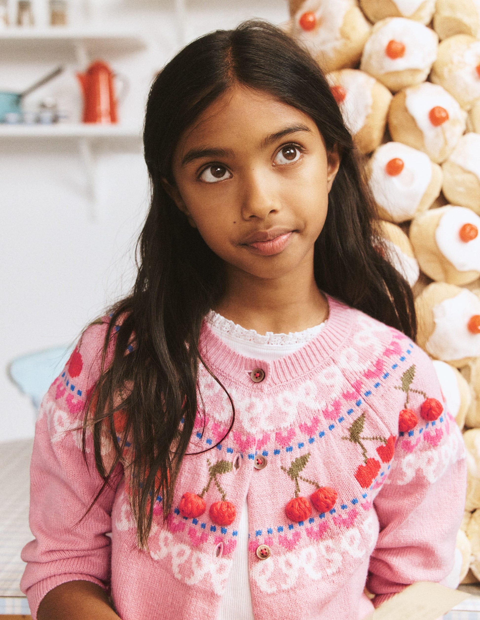 Edie Fair Isle Cardigan-Vintage Pink Marl Cherries-5