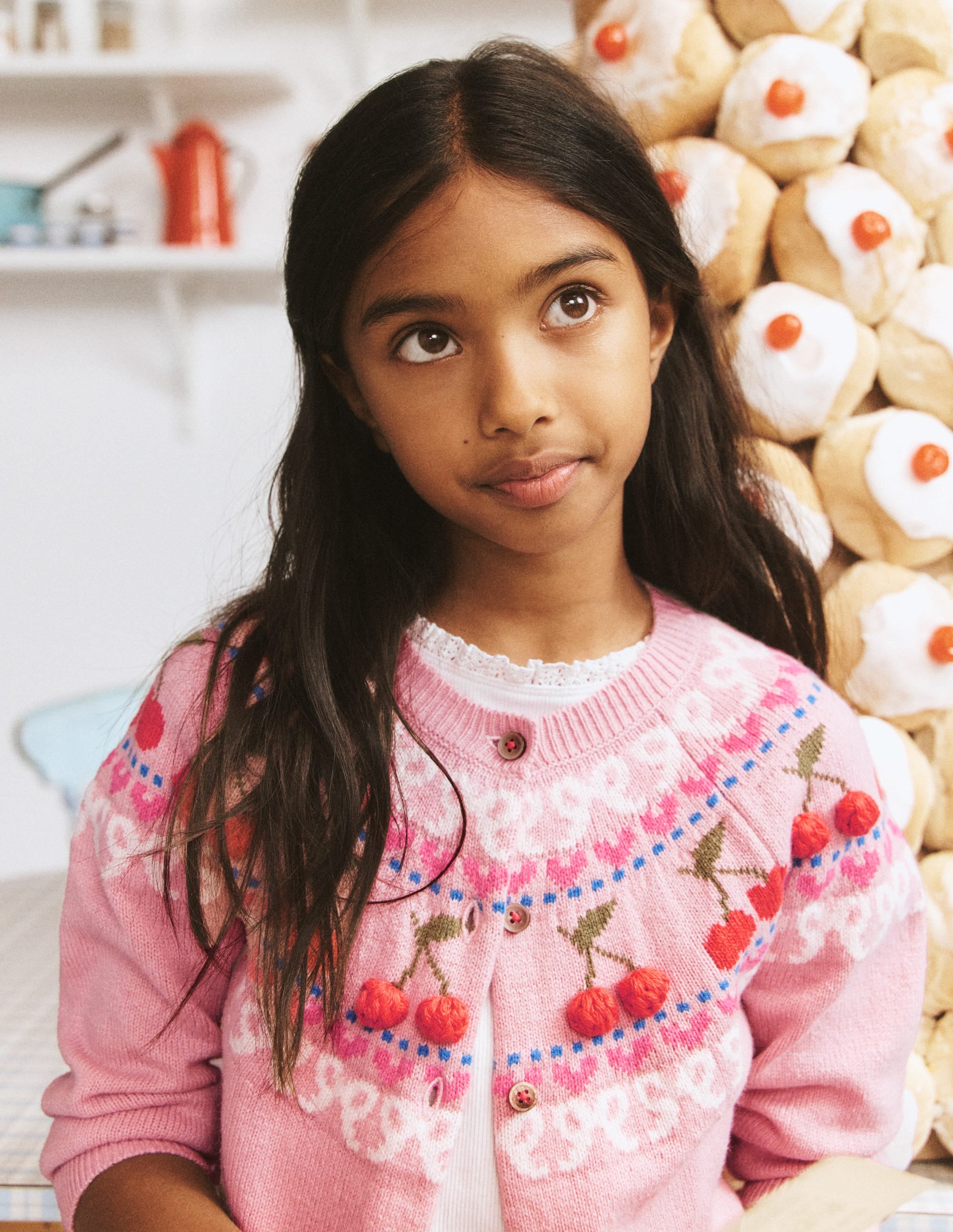 Edie Fair Isle Cardigan-Vintage Pink Marl Cherries - Image 5