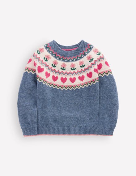 Eleanor Fair Isle Jumper-Bluejay Marl