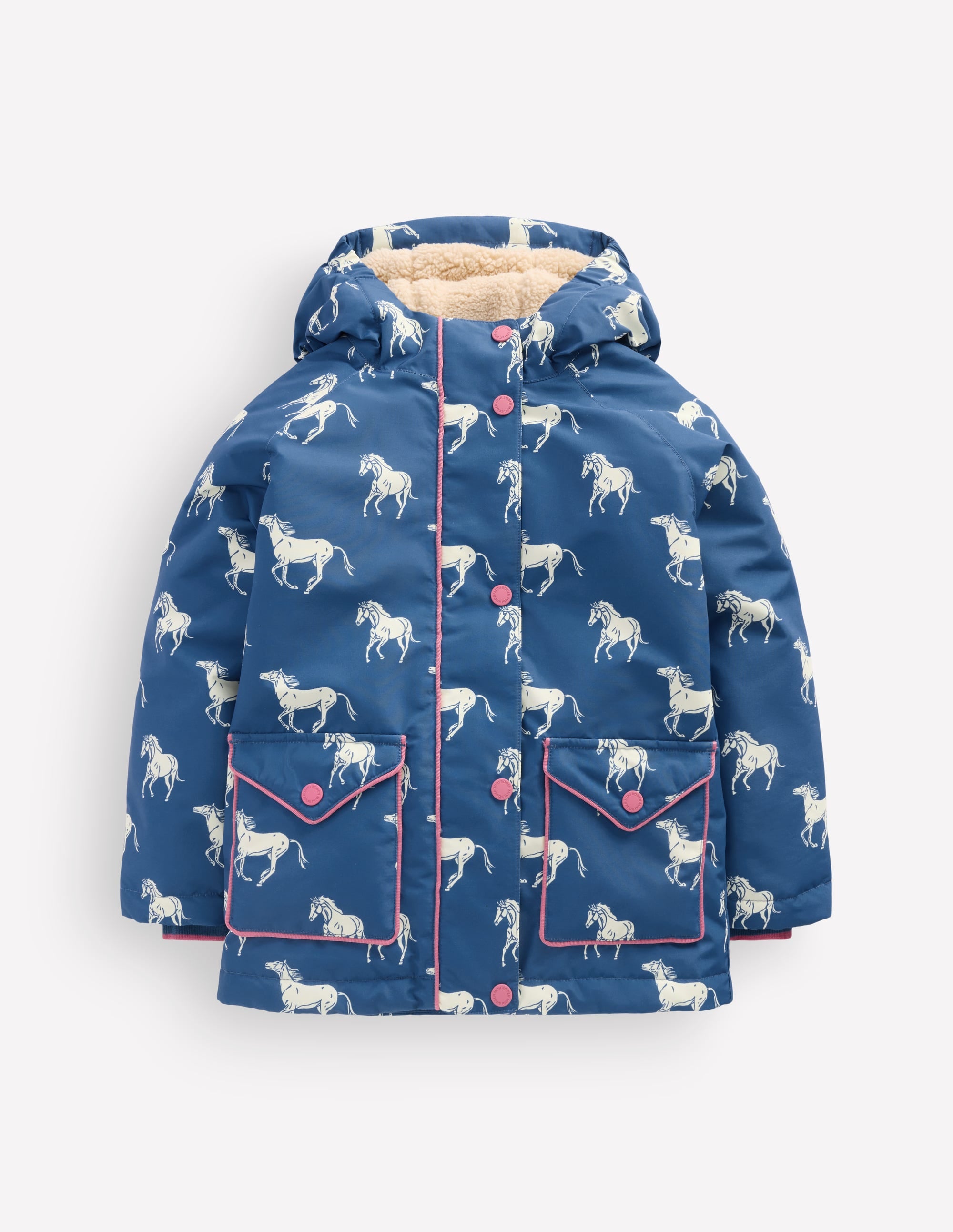 Sherpa Lined Anorak-Tourmaline Blue Small Horses - Image 1