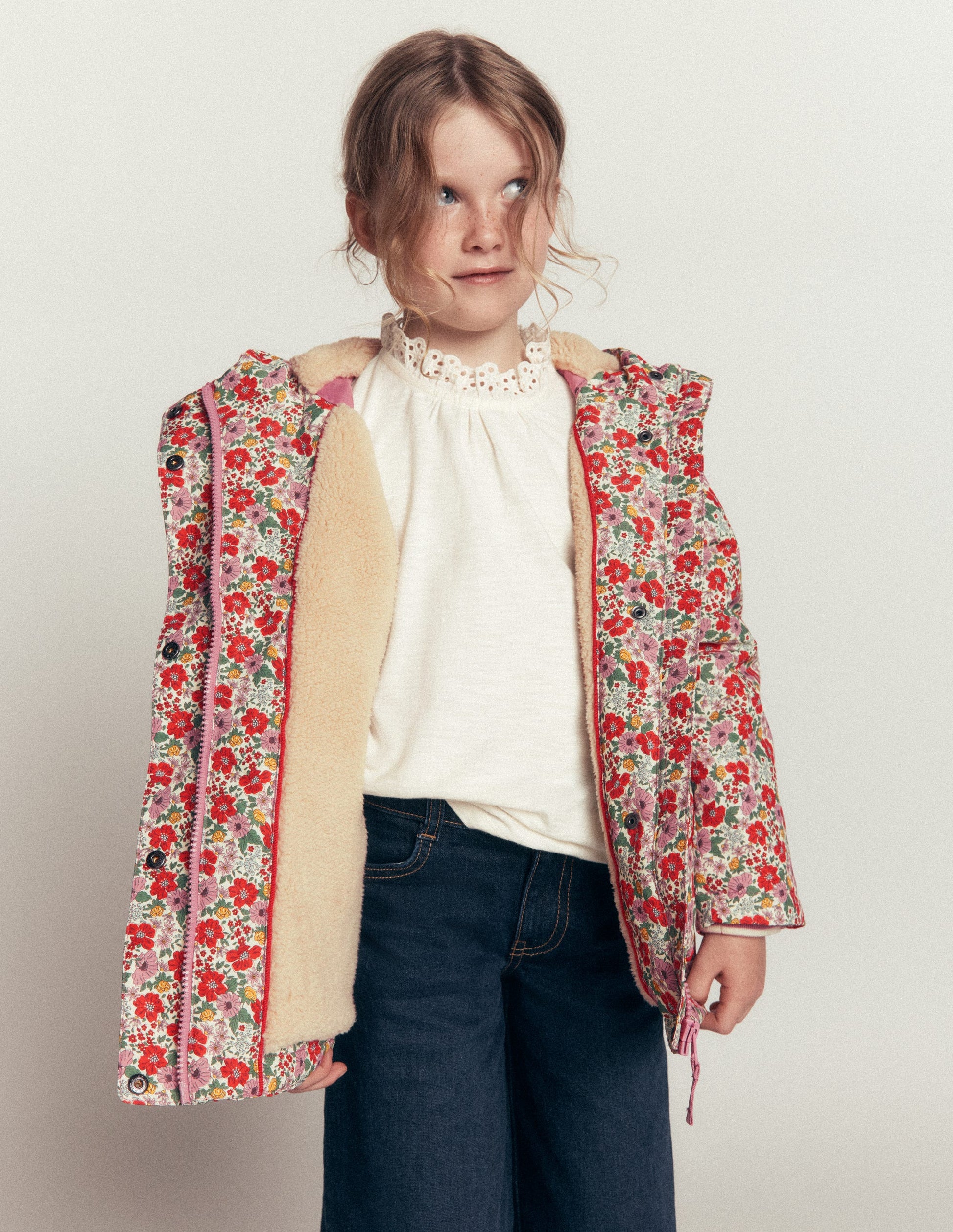 Sherpa Lined Anorak-Soft Cream Garden Flowerbed-3