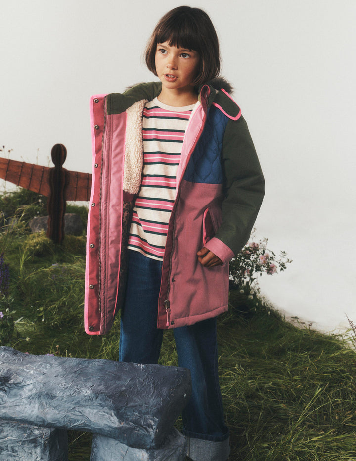 Joni Quilted Parka Coat-Multi Colourblock