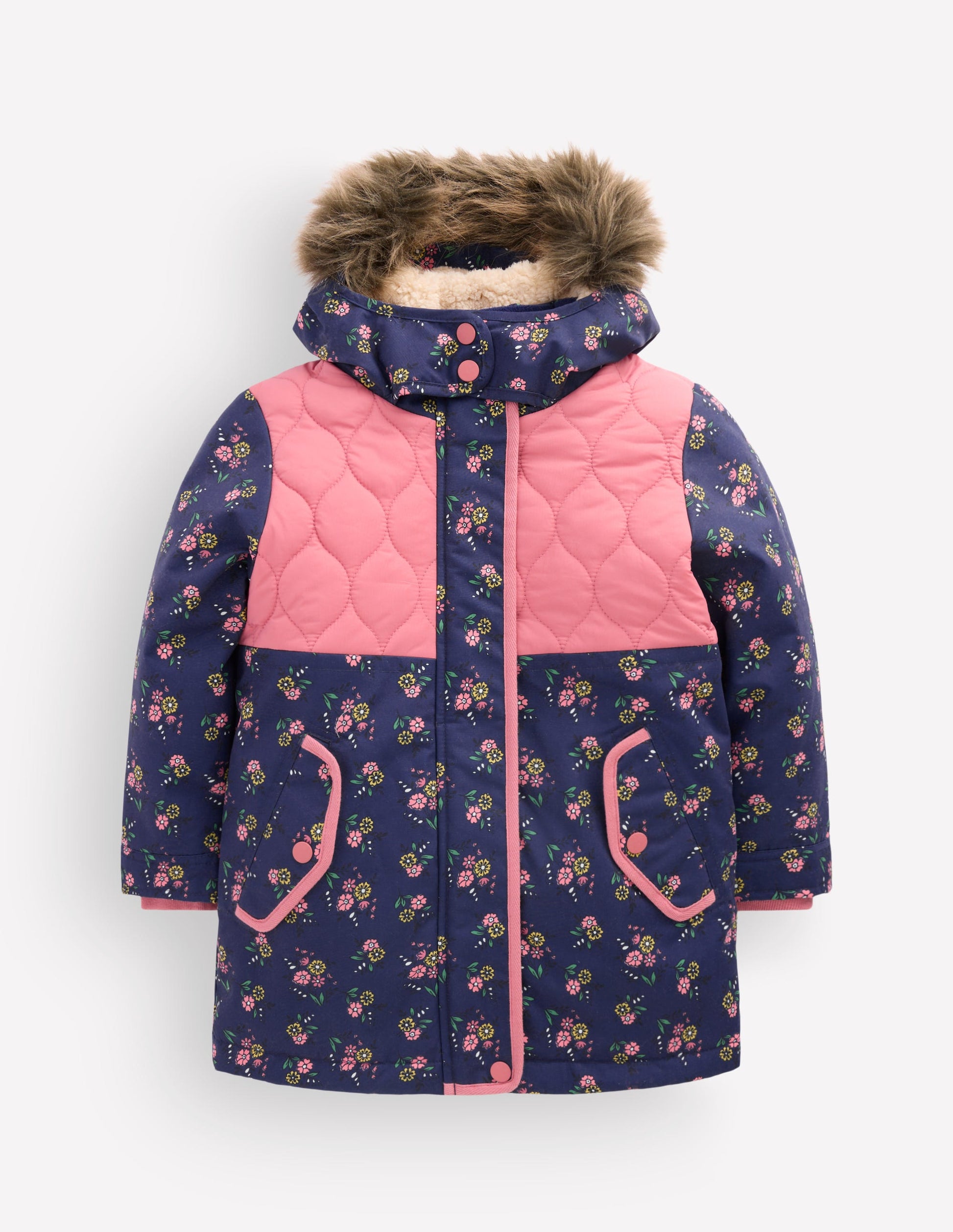 Joni Quilted Parka Coat-Navy Floral-6
