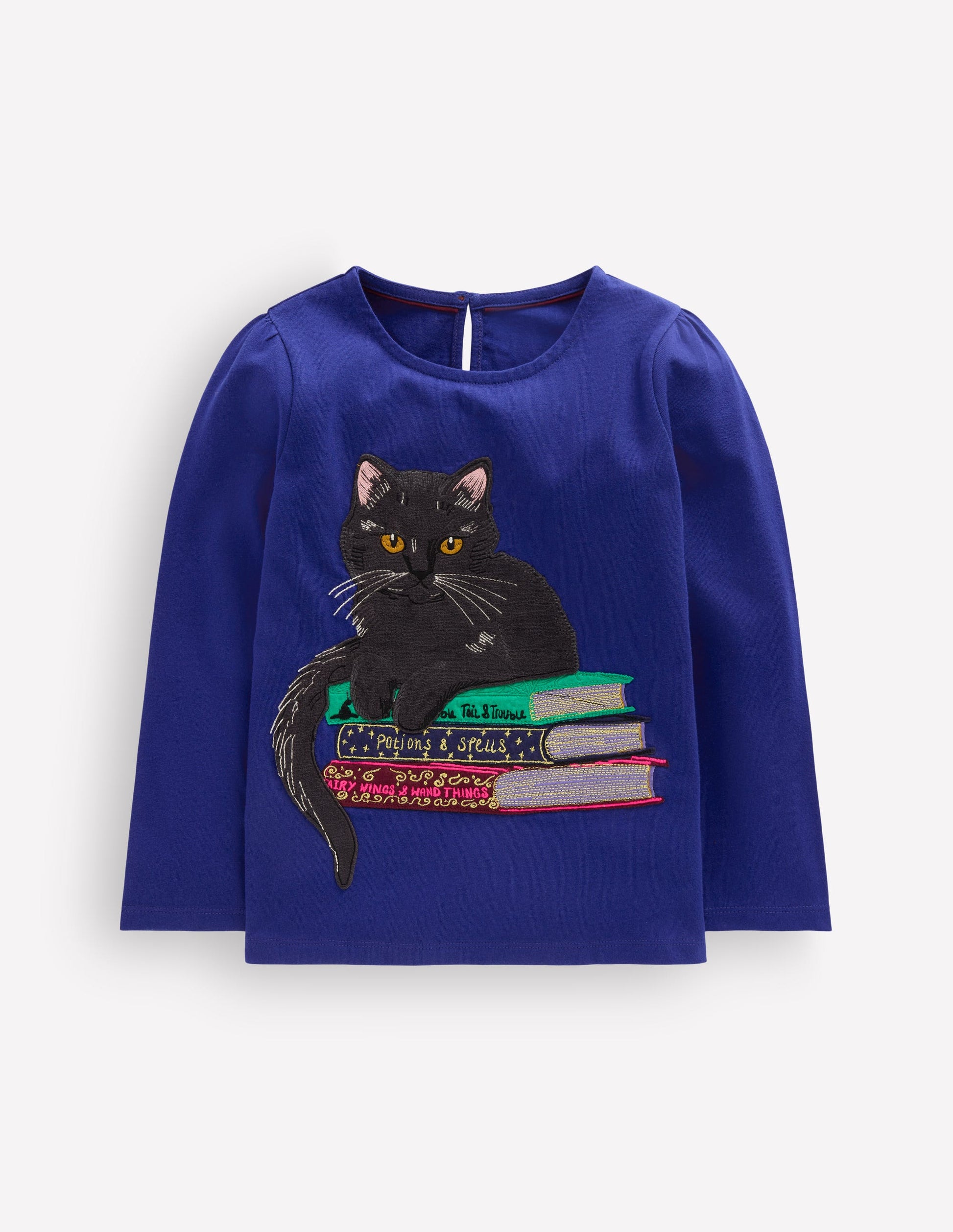 Puff Sleeve Appliqué  T-shirt-Bright Blue Cat-3