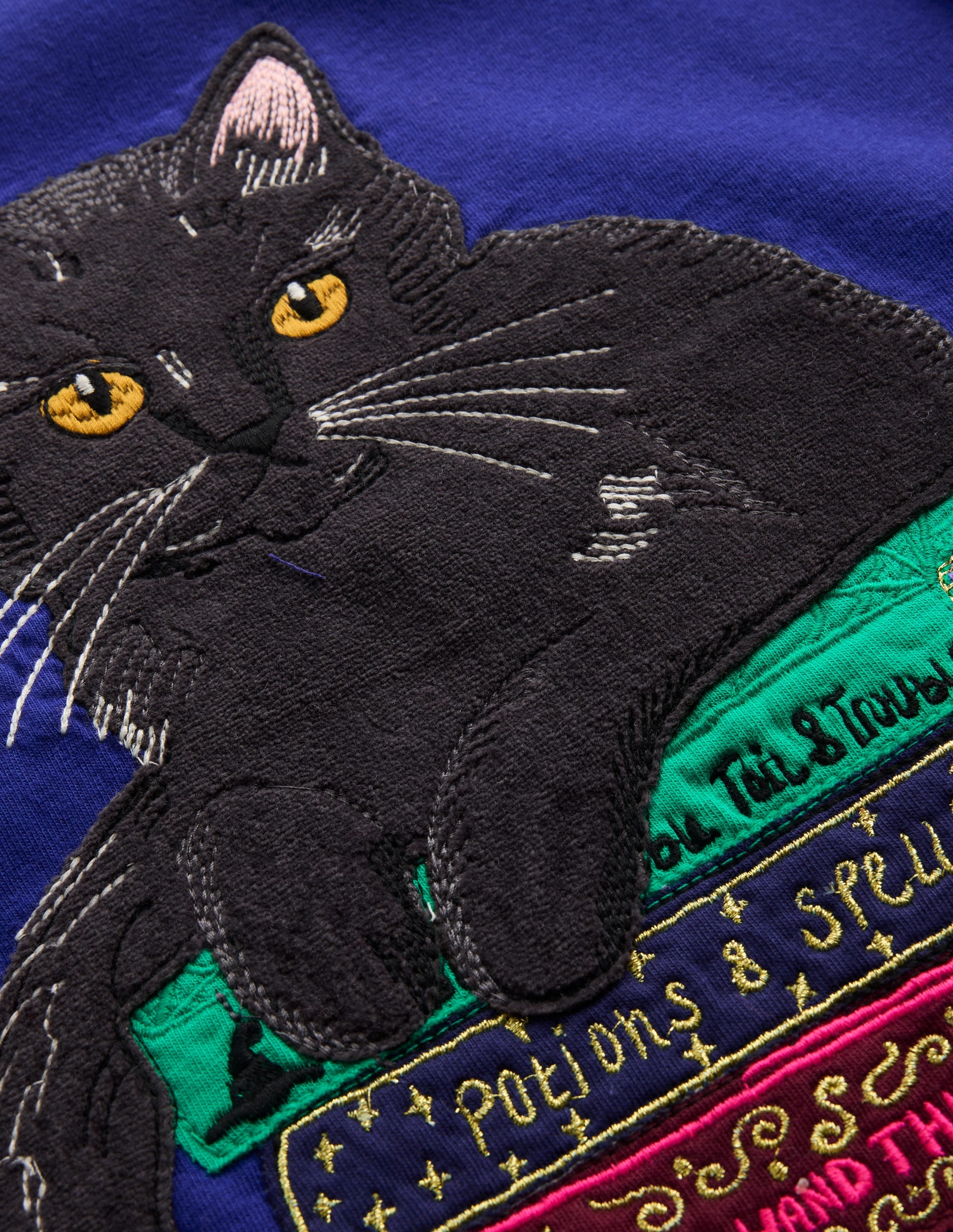 Puff Sleeve Appliqué  T-shirt-Bright Blue Cat - Image 5