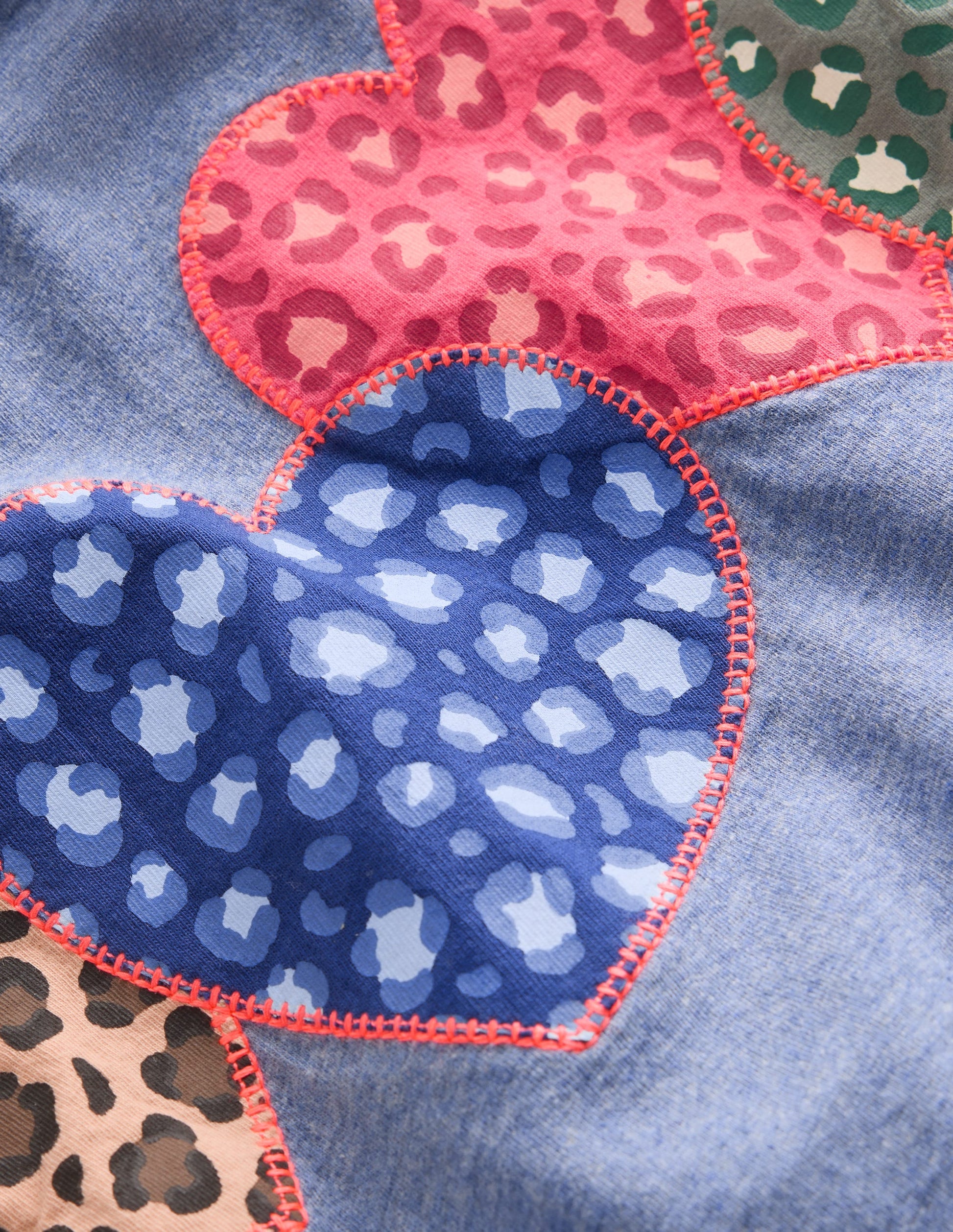 Puff Sleeve Appliqué  T-shirt-Blue Marl Patchwork Heart-3