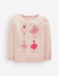 Puff Sleeve Appliqué  T-shirt-Botanic Pink Ballerinas