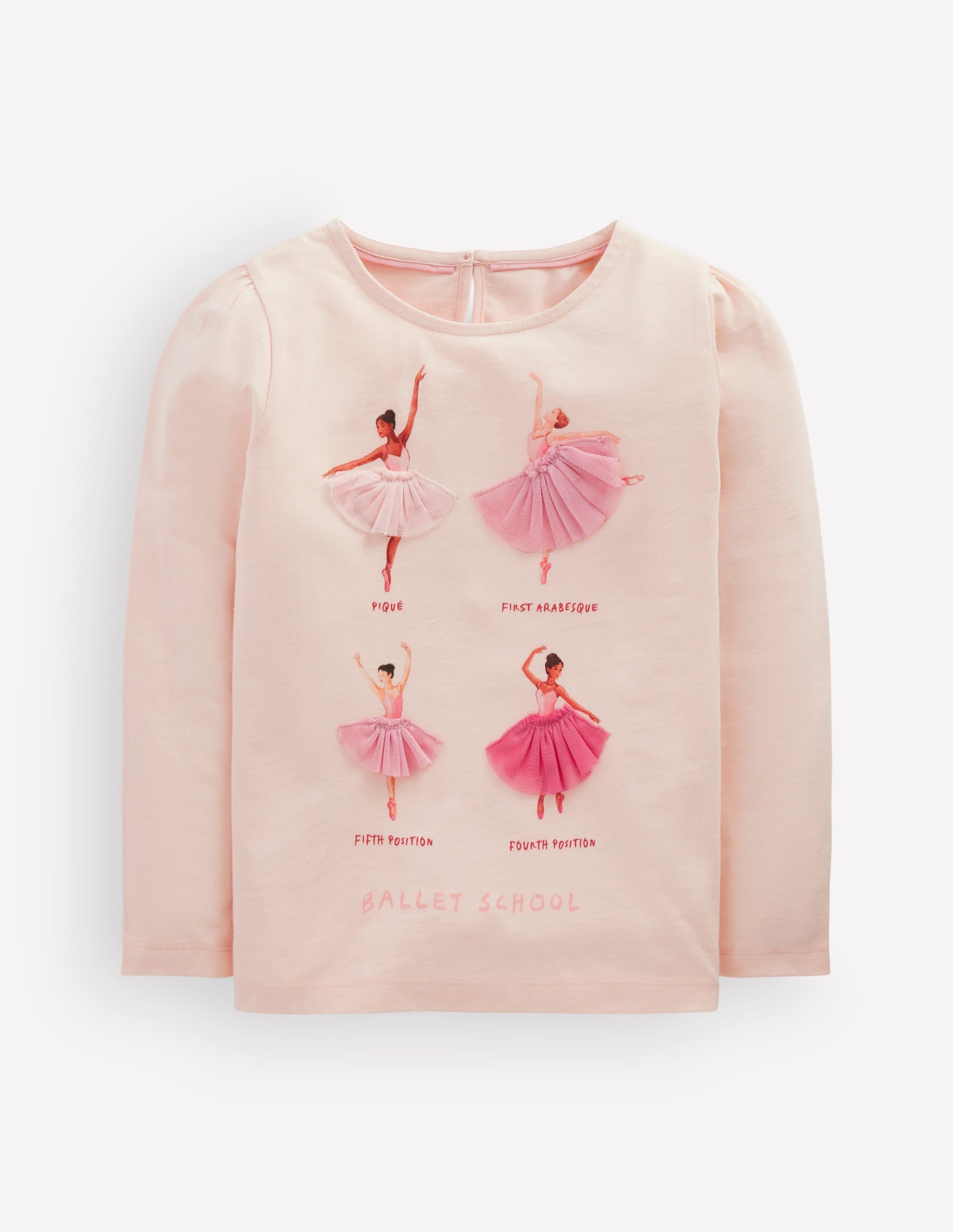 Puff Sleeve Appliqué  T-shirt-Botanic Pink Ballerinas - Image 1