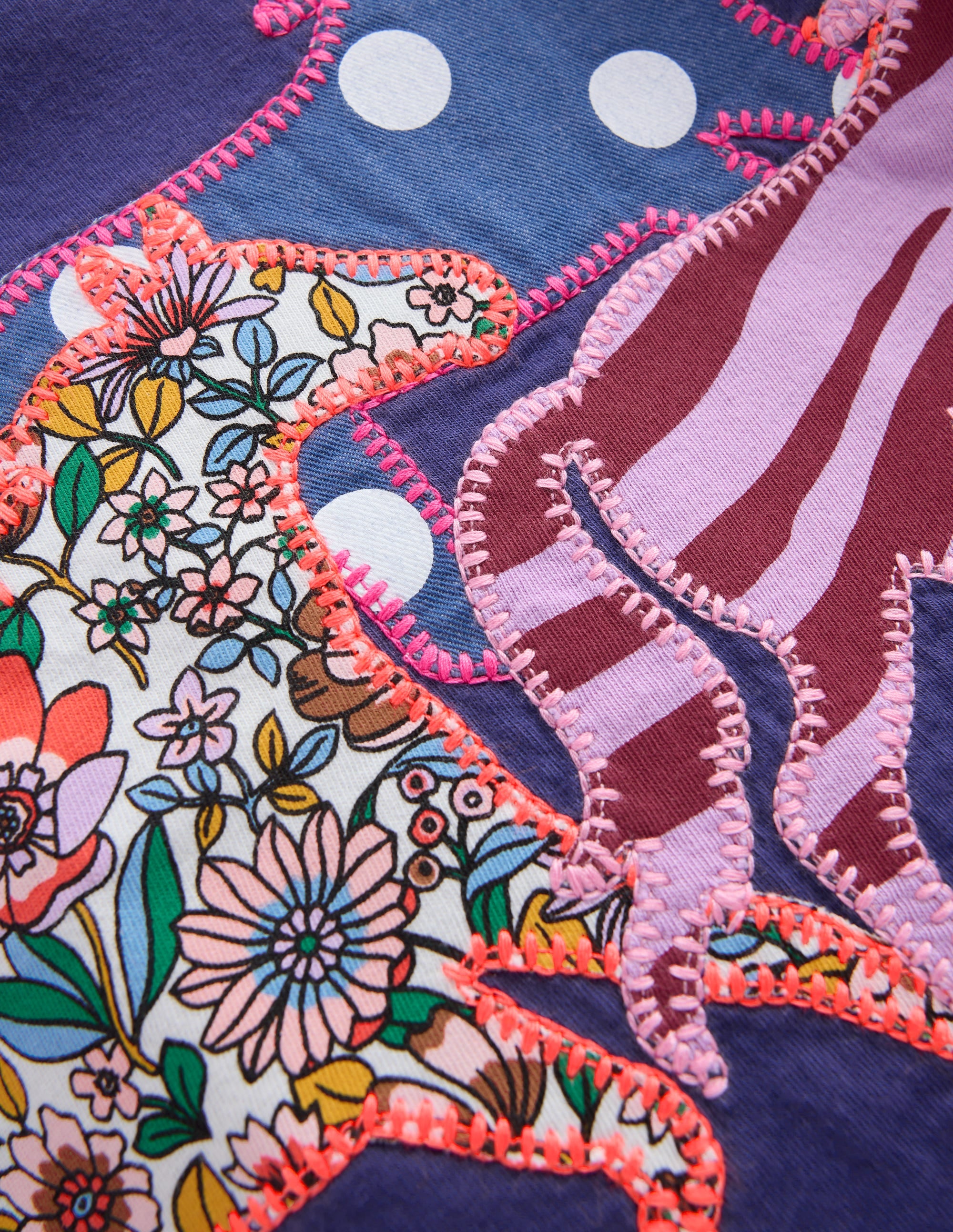 Puff Sleeve Appliqué  T-shirt-College Navy Horses - Image 3