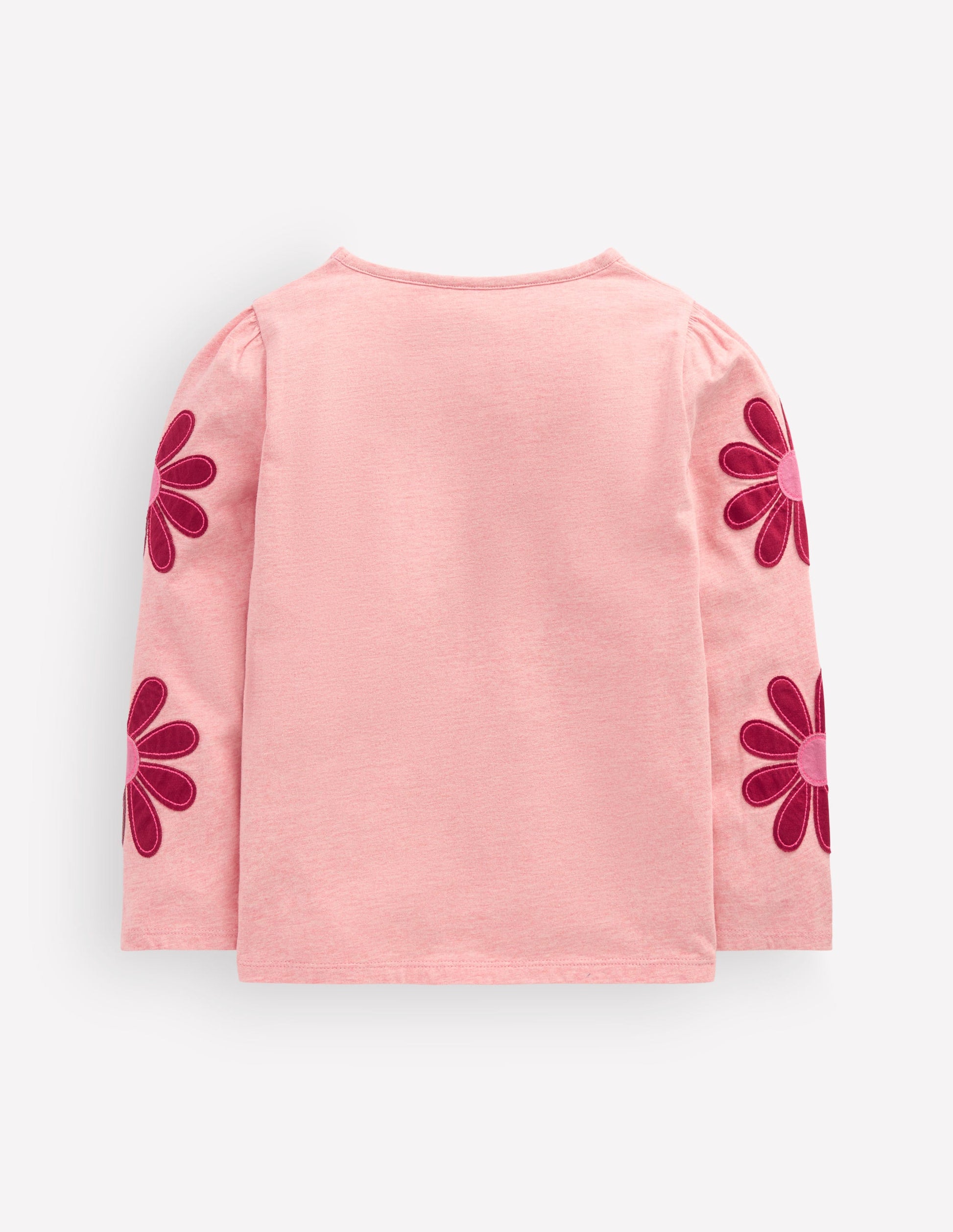Puff Sleeve Appliqué  T-shirt-Pink Marl Flowers-2