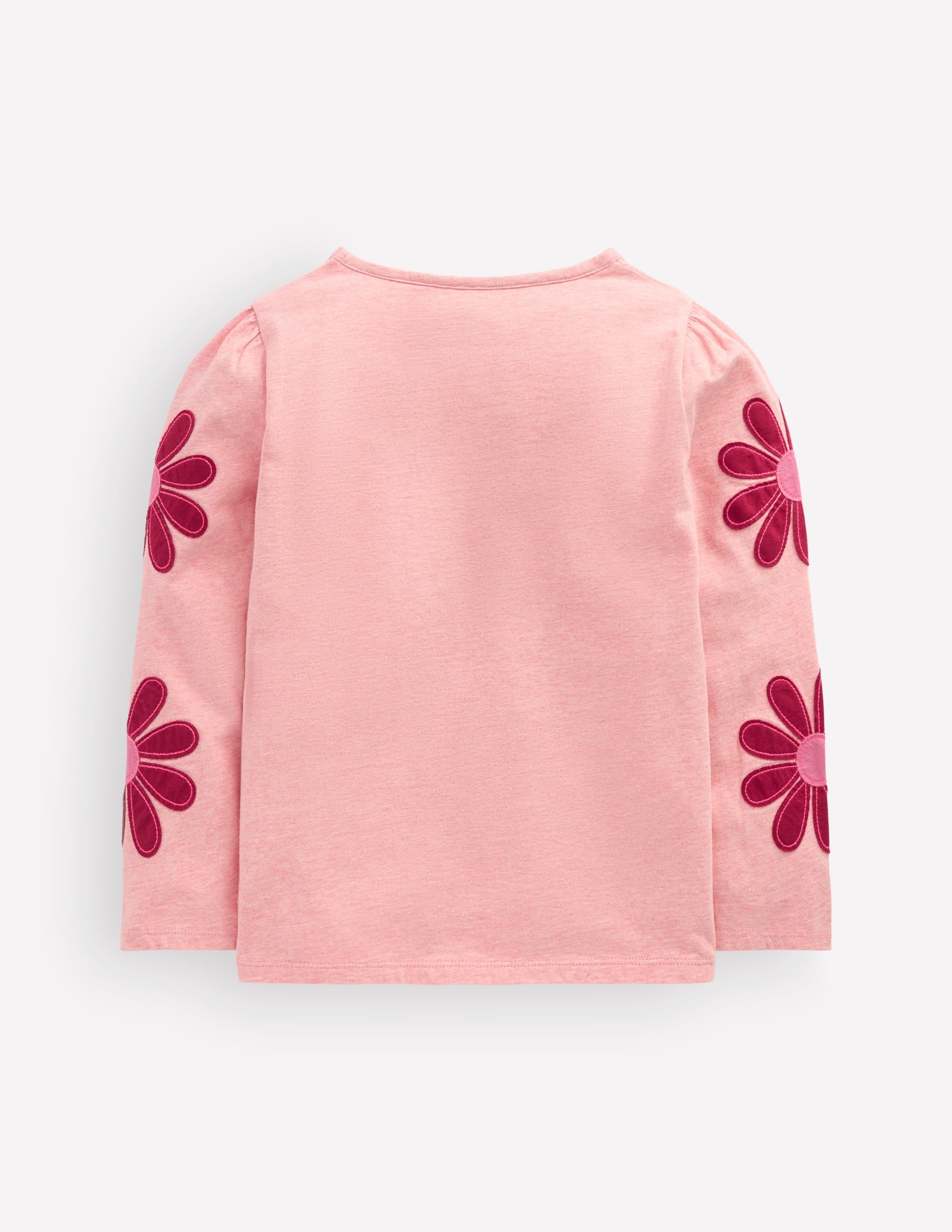 Puff Sleeve Appliqué  T-shirt-Pink Marl Flowers - Image 2