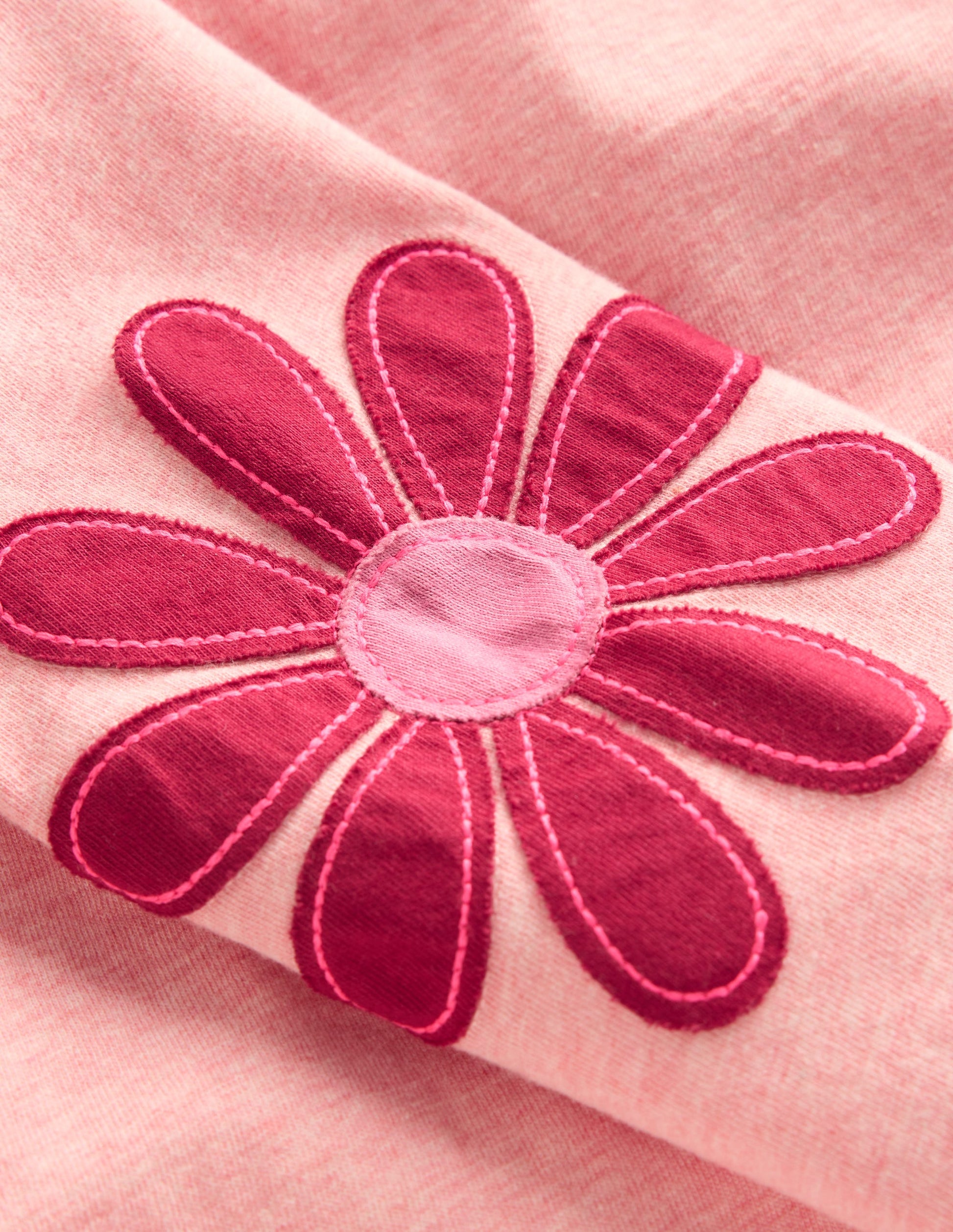 Puff Sleeve Appliqué  T-shirt-Pink Marl Flowers-3