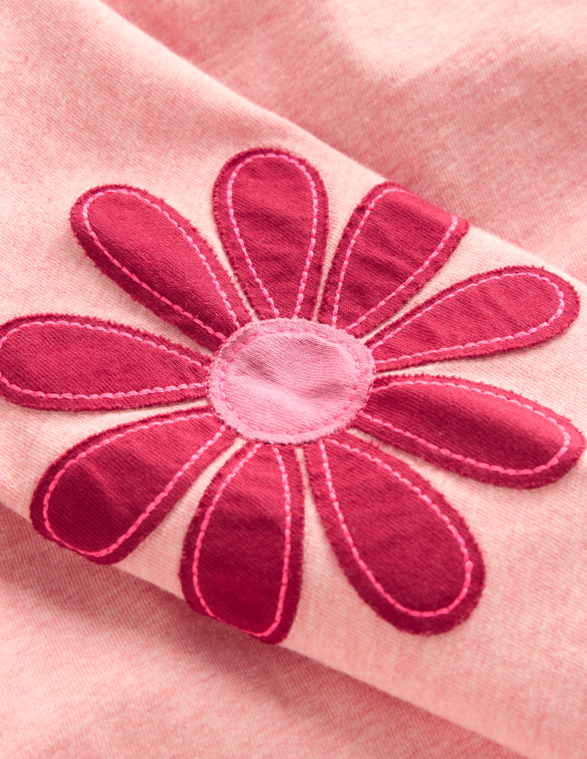 Puff Sleeve Appliqué  T-shirt-Pink Marl Flowers - Image 3