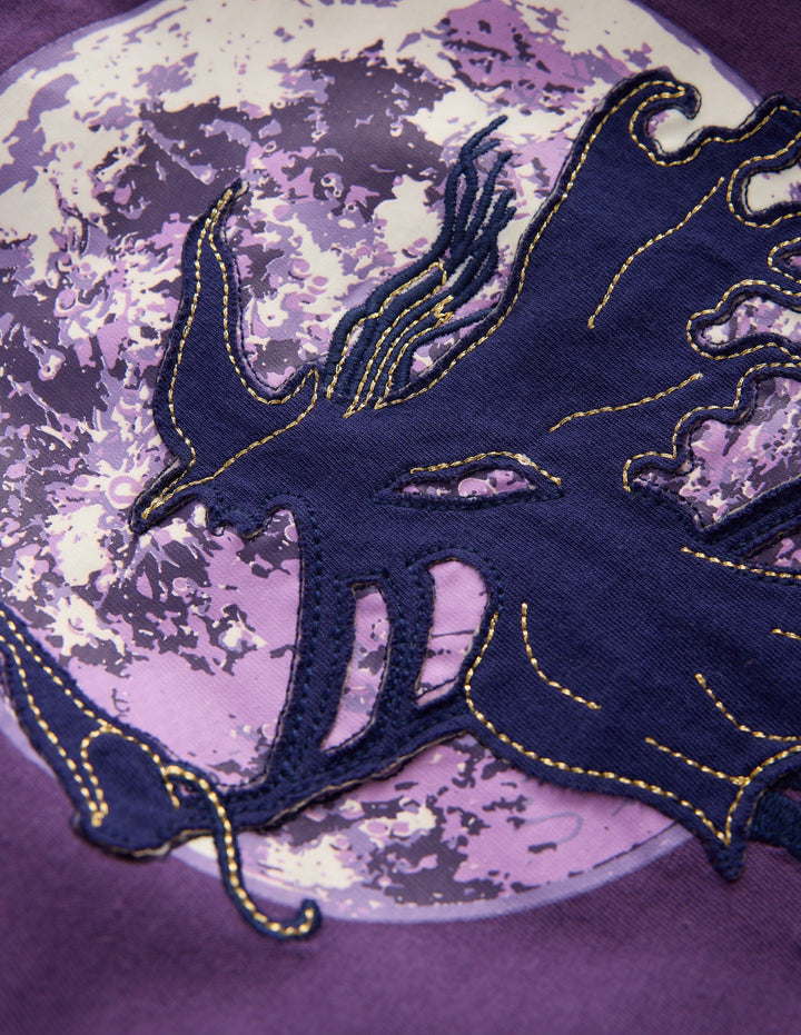 Puff Sleeve Appliqué  T-shirt-Mystic Purple Witches