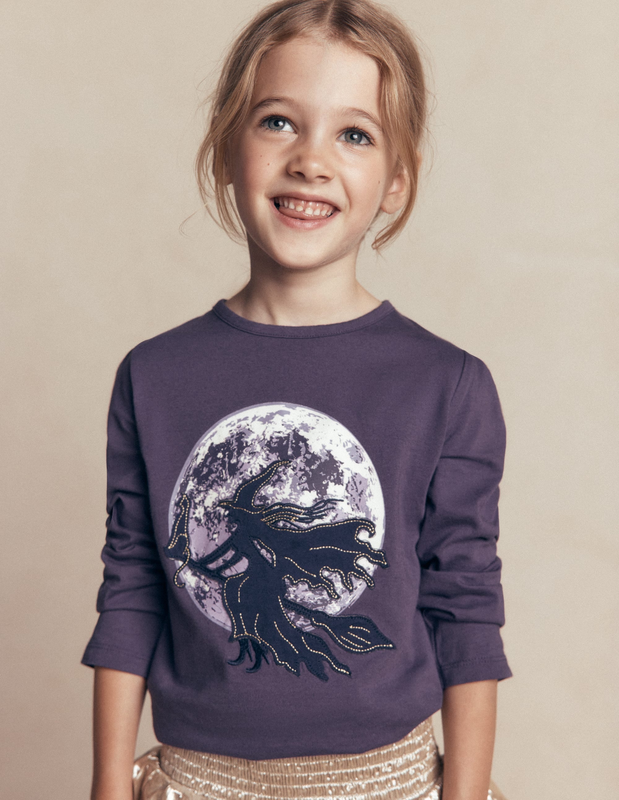 Puff Sleeve Appliqué  T-shirt-Mystic Purple Witches - Image 1