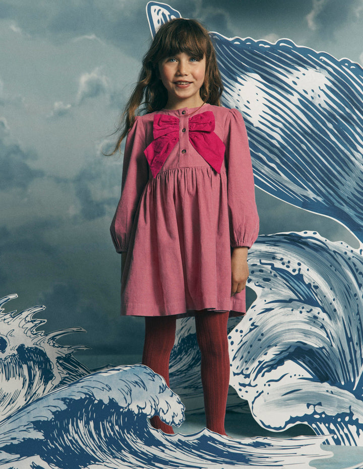 Noah Button-through Bow Dress-Pink Heather