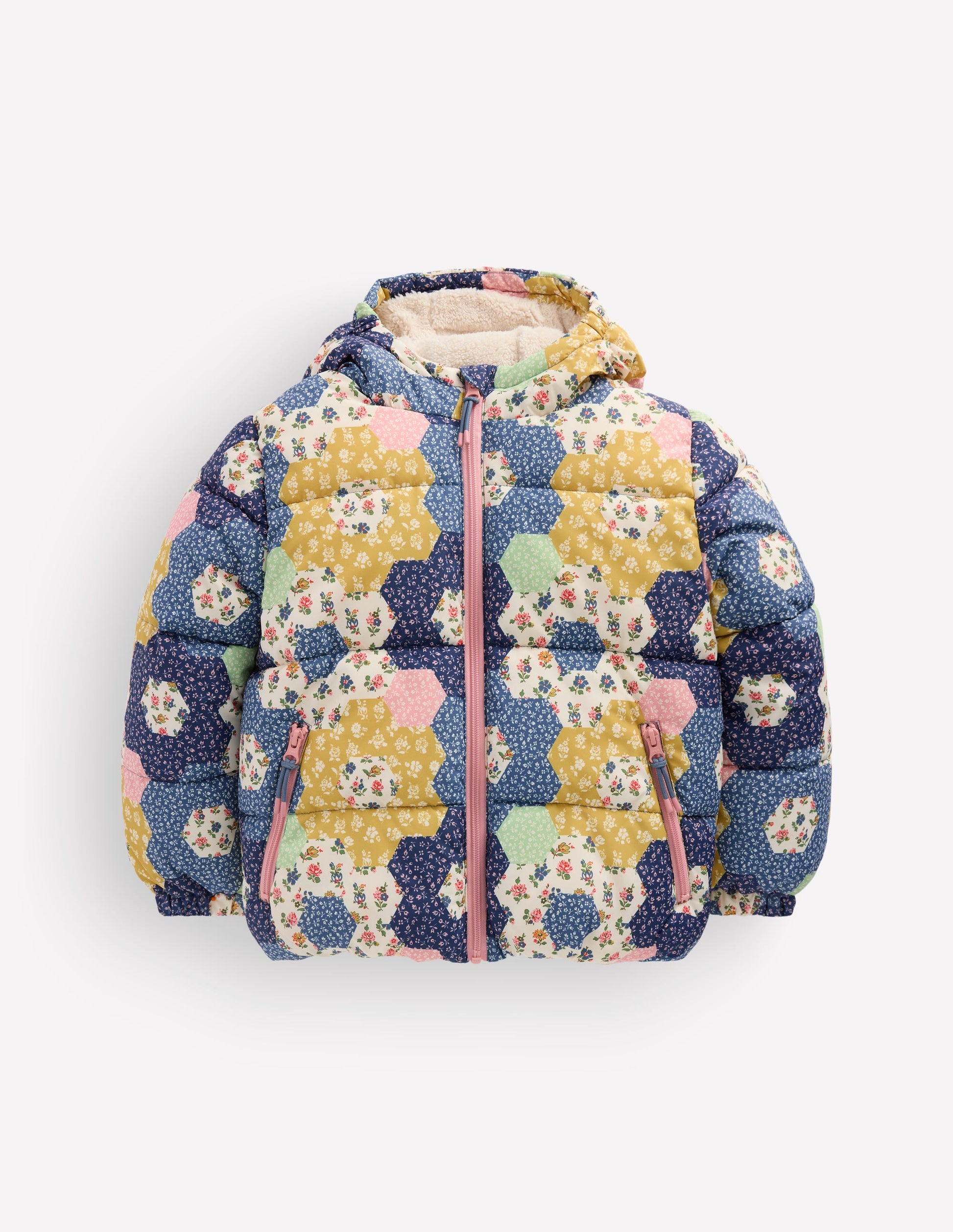 Fun Padded Coat-Patchwork Flowers-2
