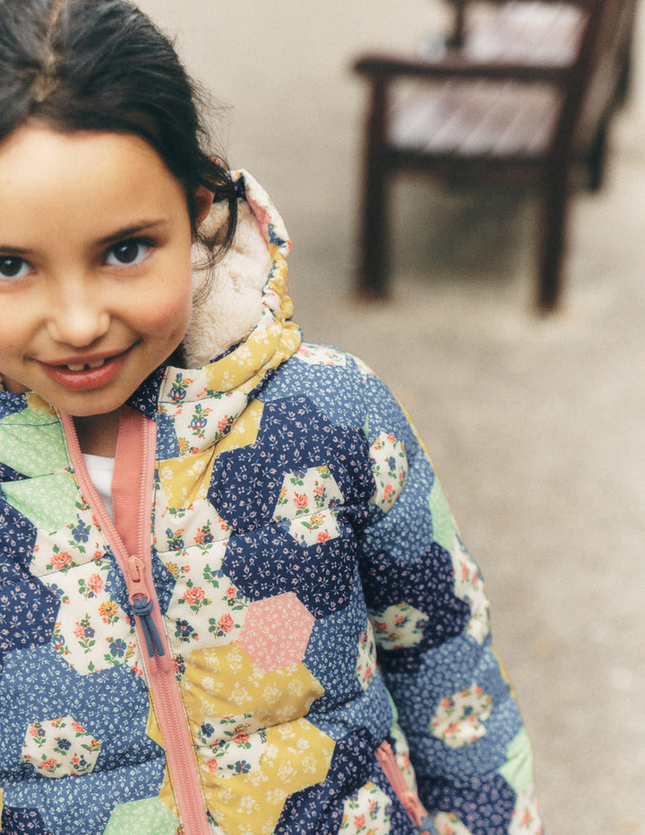 Fun Padded Coat-Patchwork Flowers