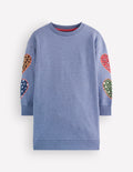 Ami Relaxed Sweatshirt Dress-Blue Heart Embroidery