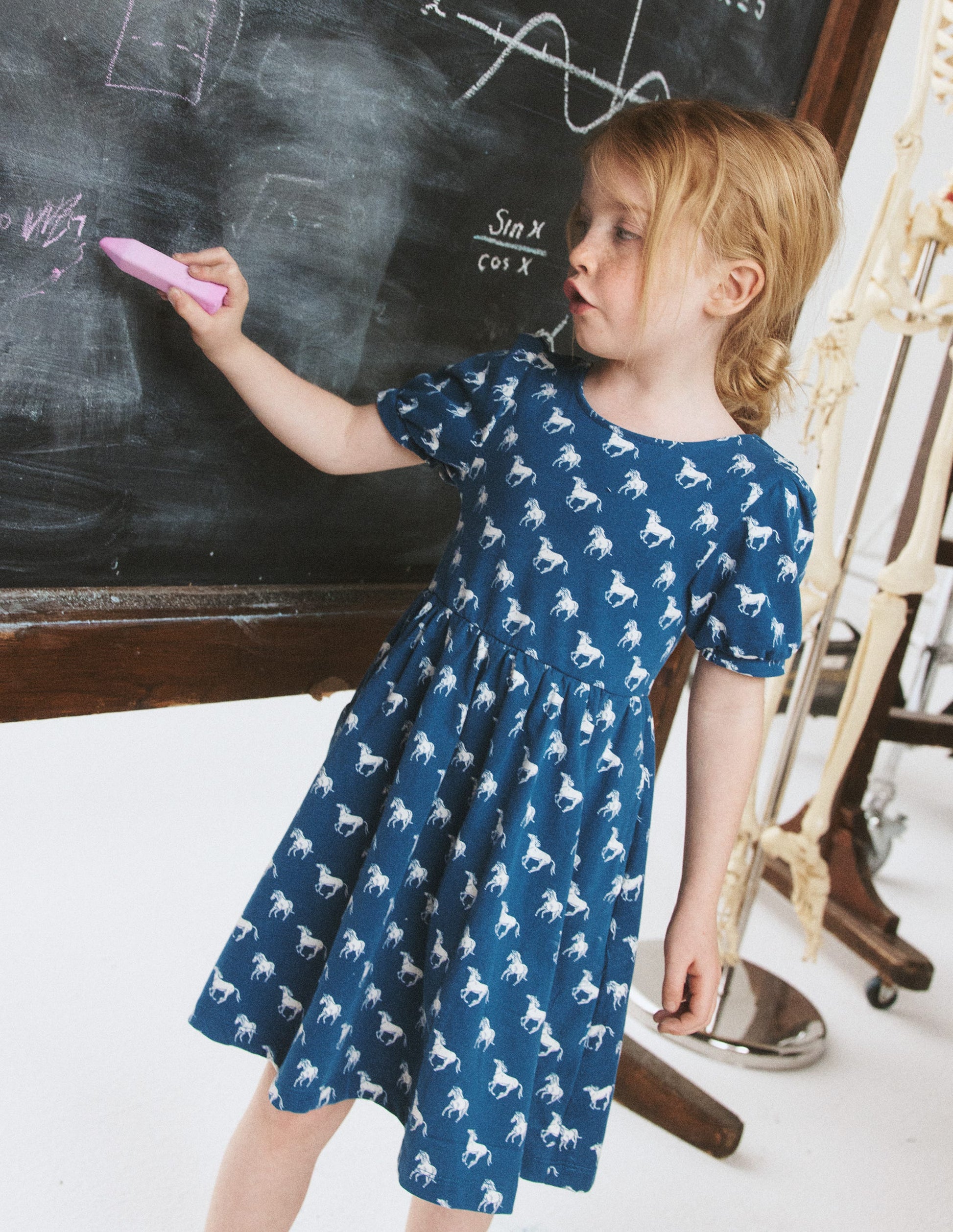 Ballerina Jersey Dress-Blue Horses-4