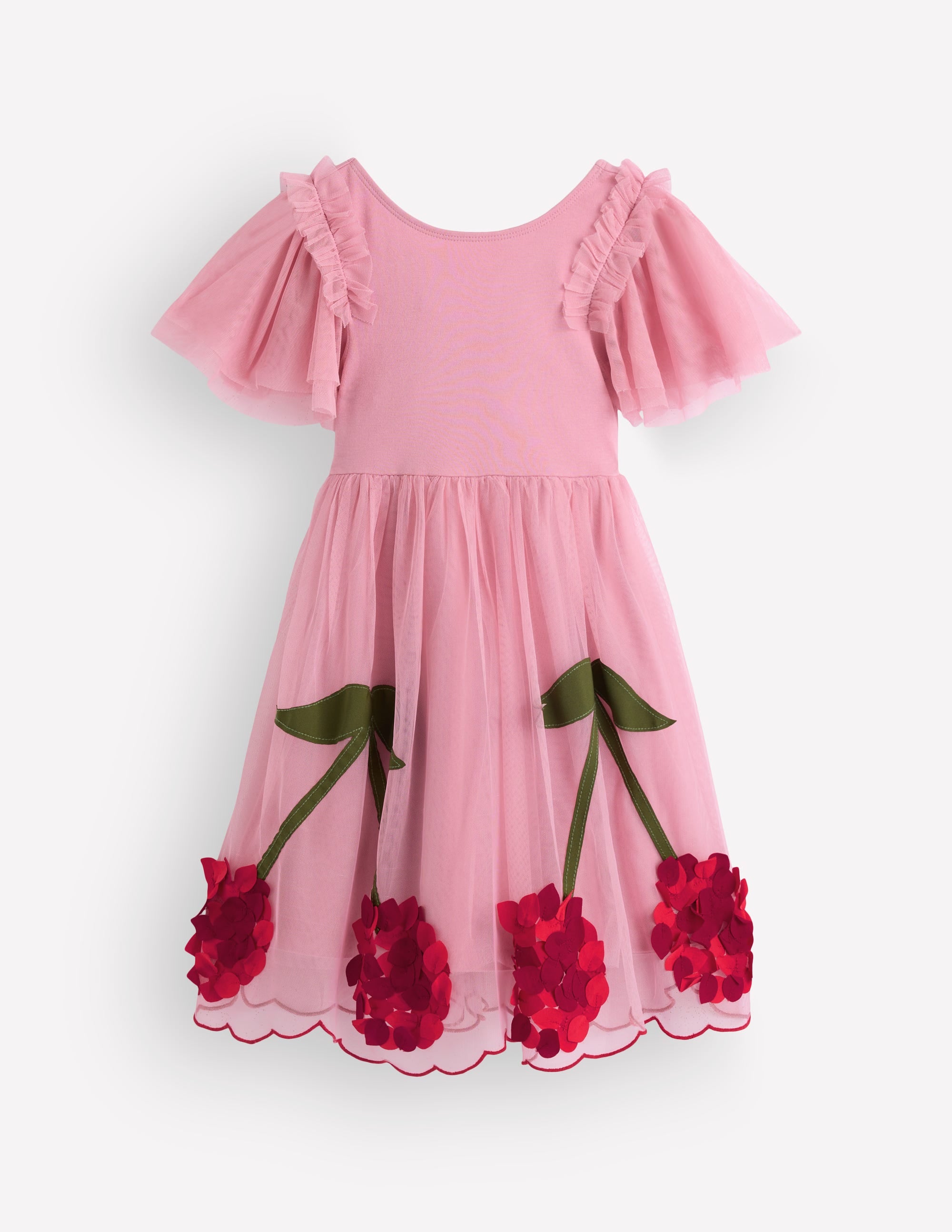 Short Sleeve Logo Tulle Dress-Pink Cherry Applique - Image 1