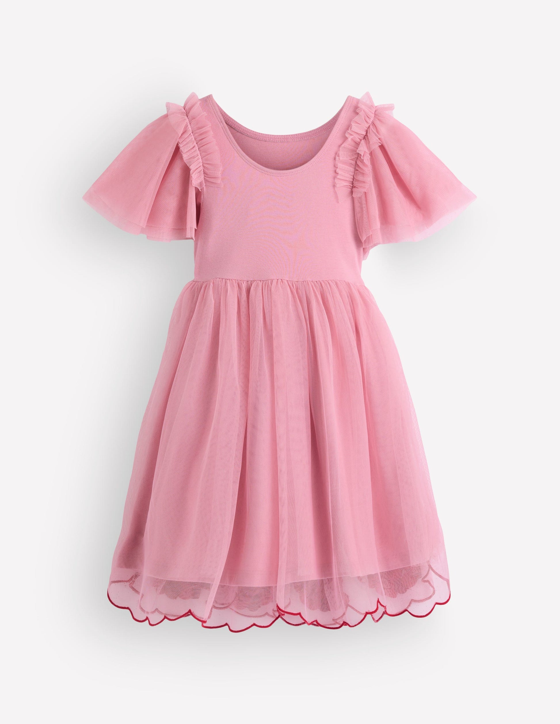 Short Sleeve Logo Tulle Dress-Pink Cherry Applique-2