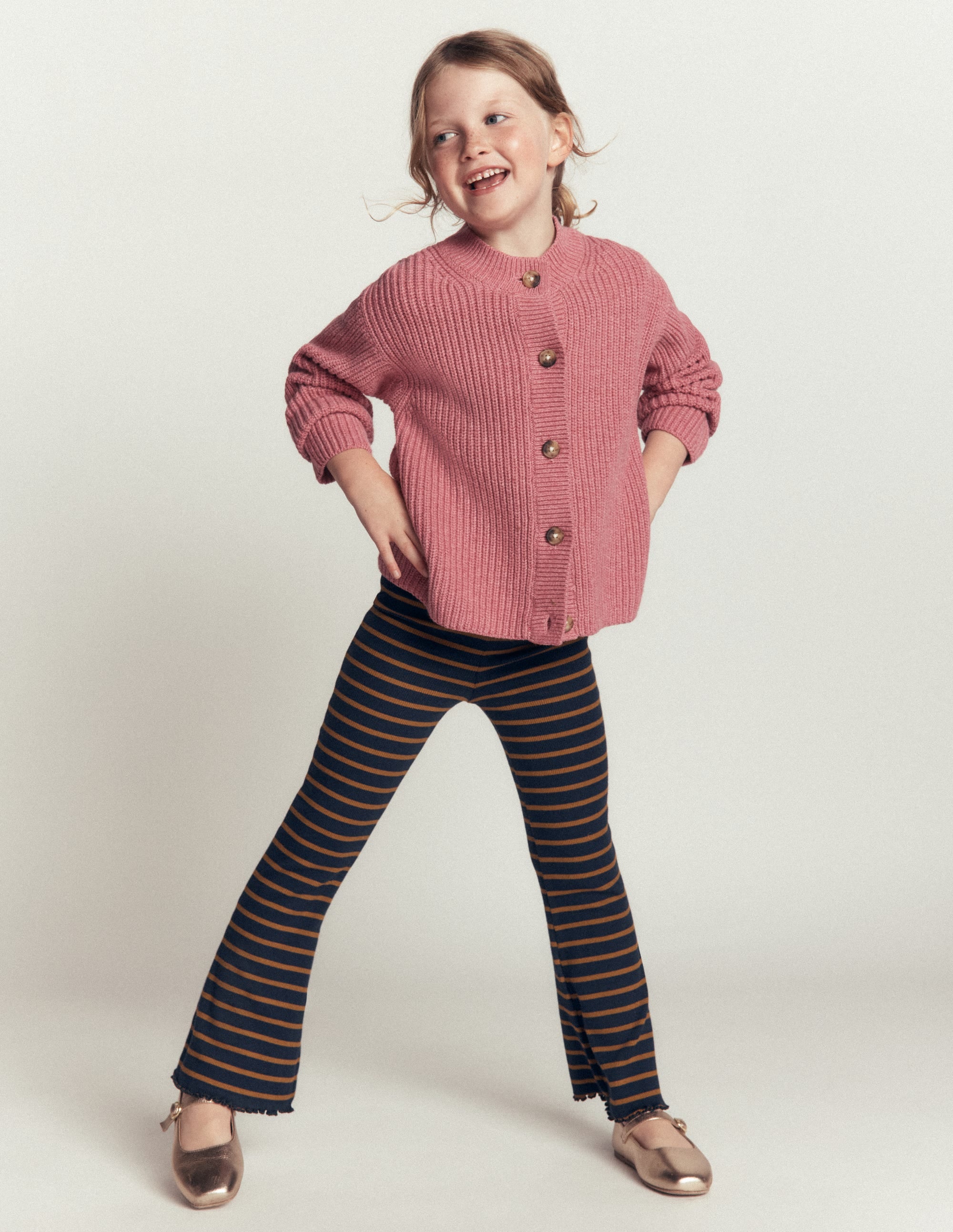 Ribbed Flared Leggings-Navy Stripe - Image 1