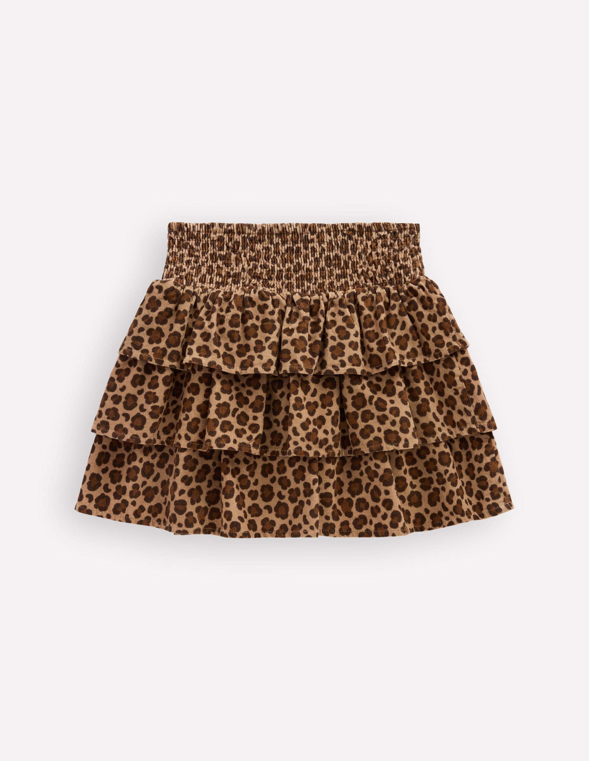 Smocked Waist Ruffle Skirt-Brown Leopard Cord - Image 2