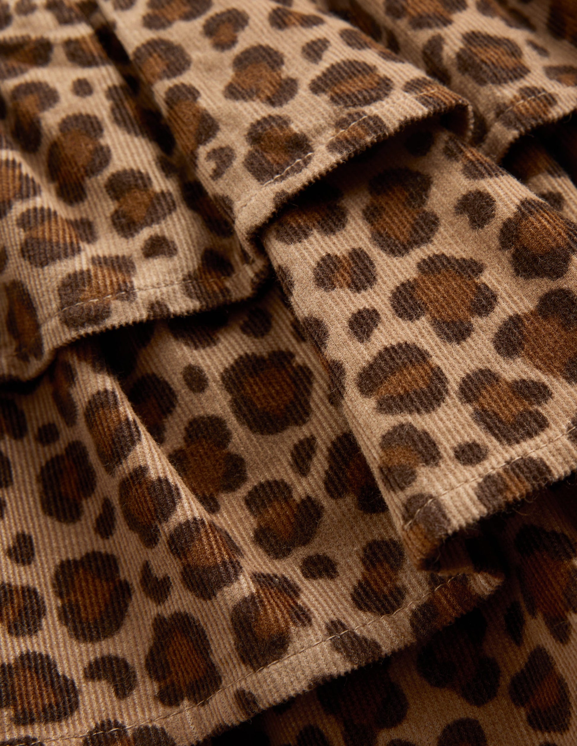 Smocked Waist Ruffle Skirt-Brown Leopard Cord-3