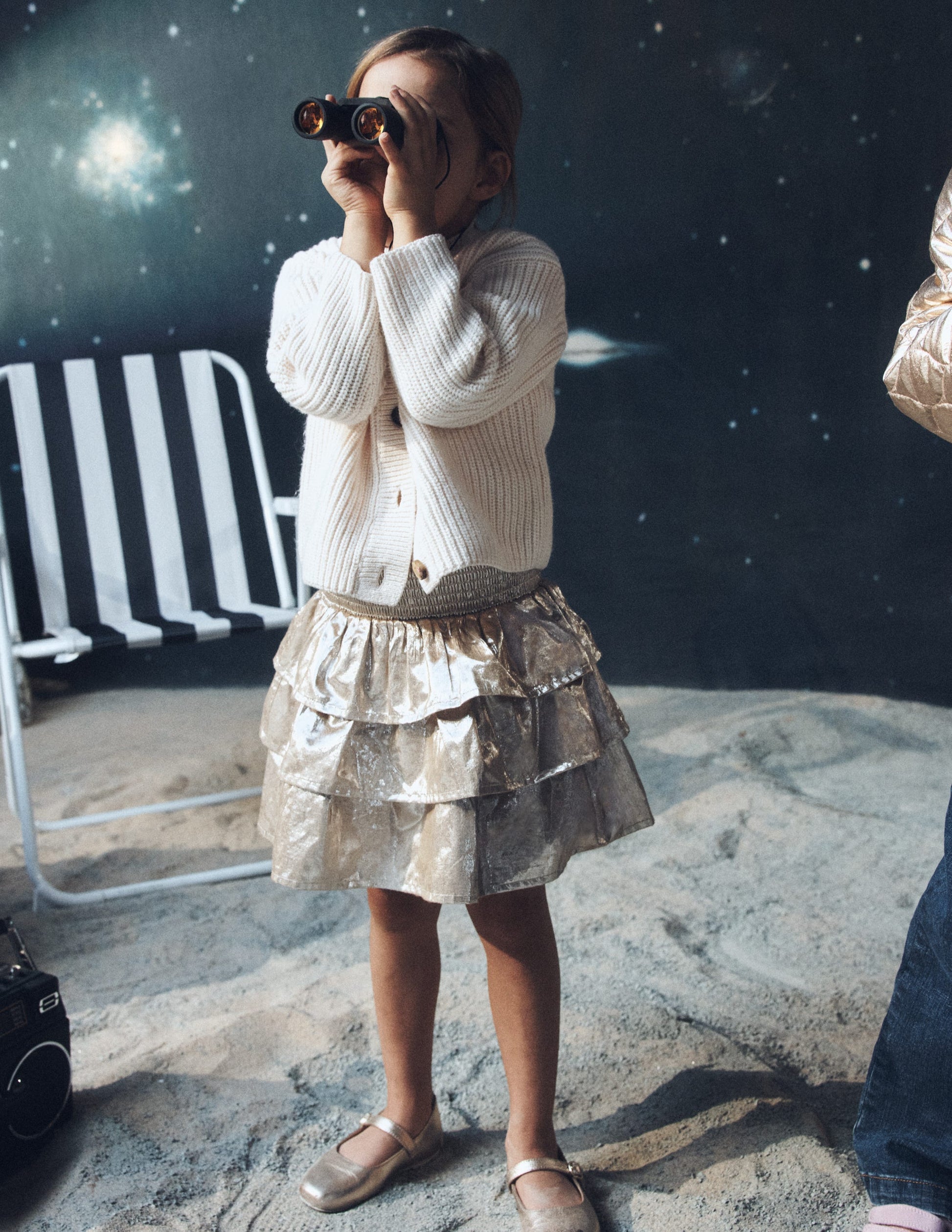 Smocked Waist Ruffle Skirt-Gold Metallic-1
