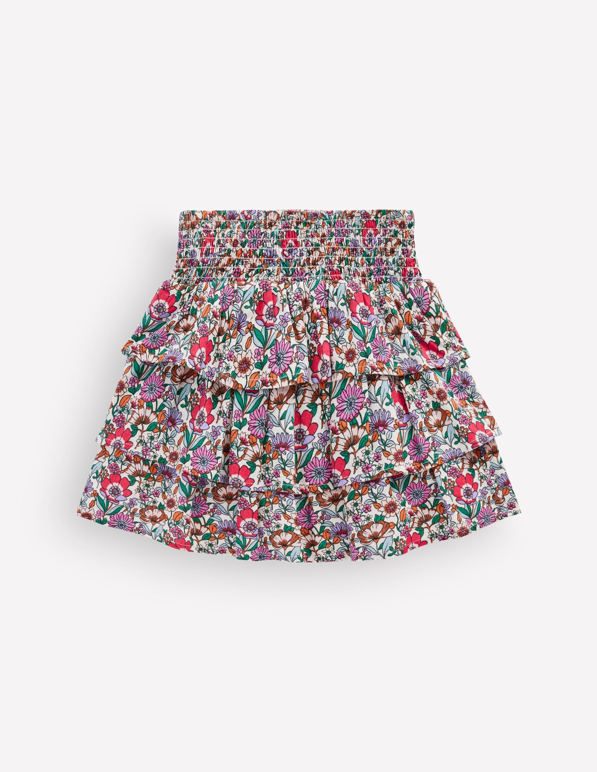 Smocked Waist Ruffle Skirt-Soft Cream Floral Field-2