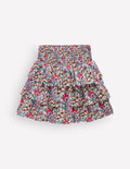 Smocked Waist Ruffle Skirt-Soft Cream Floral Field