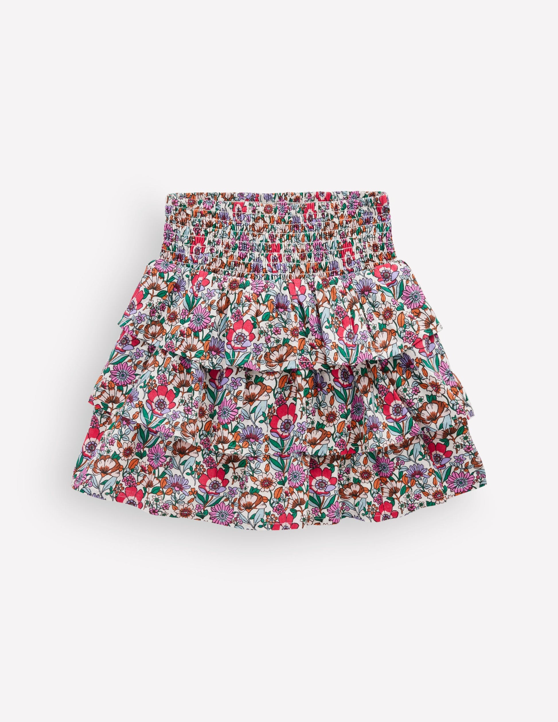 Smocked Waist Ruffle Skirt-Soft Cream Floral Field-1