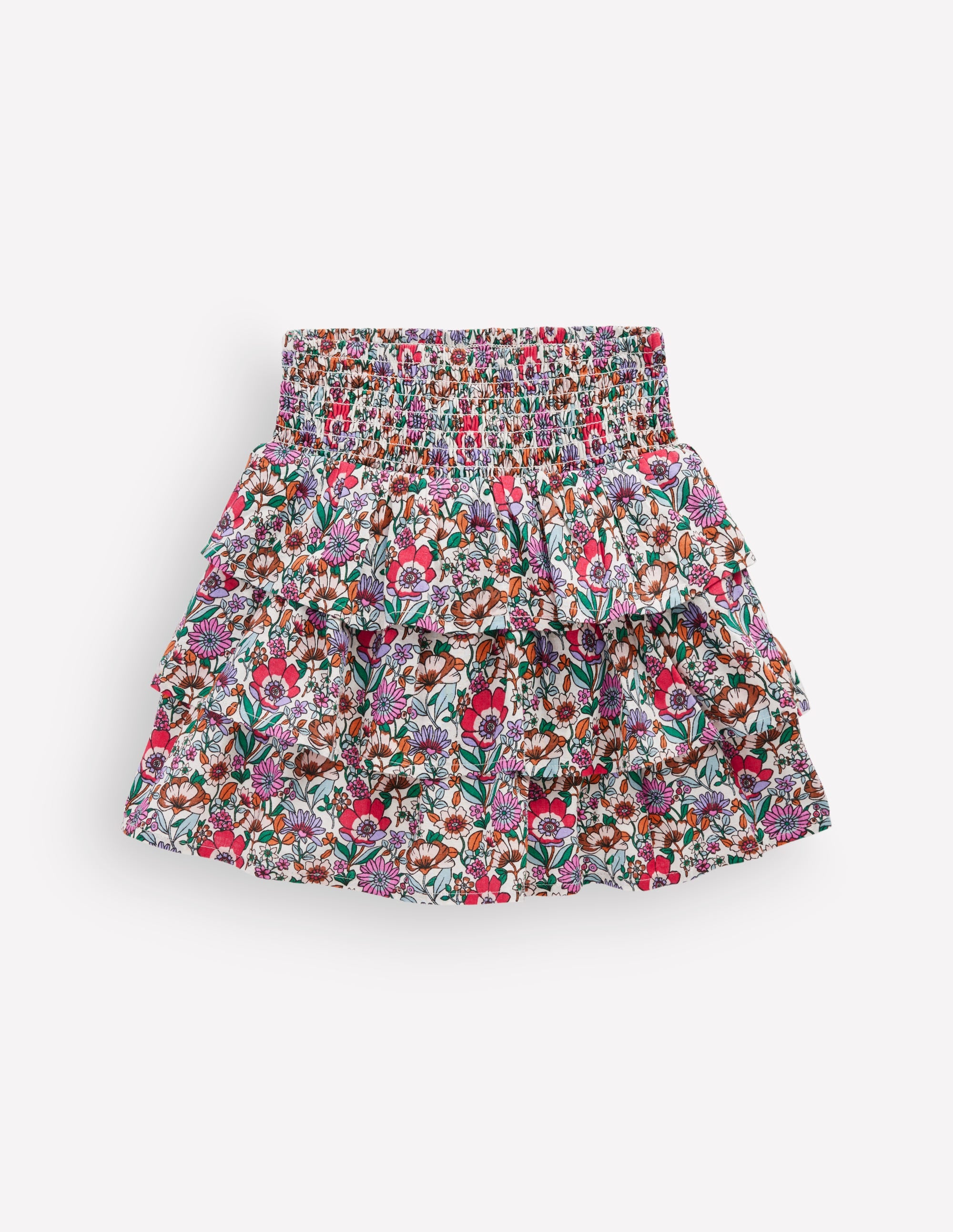 Smocked Waist Ruffle Skirt-Soft Cream Floral Field - Image 1