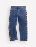 Patch Pocket Straight Jeans-Denim Embroidery