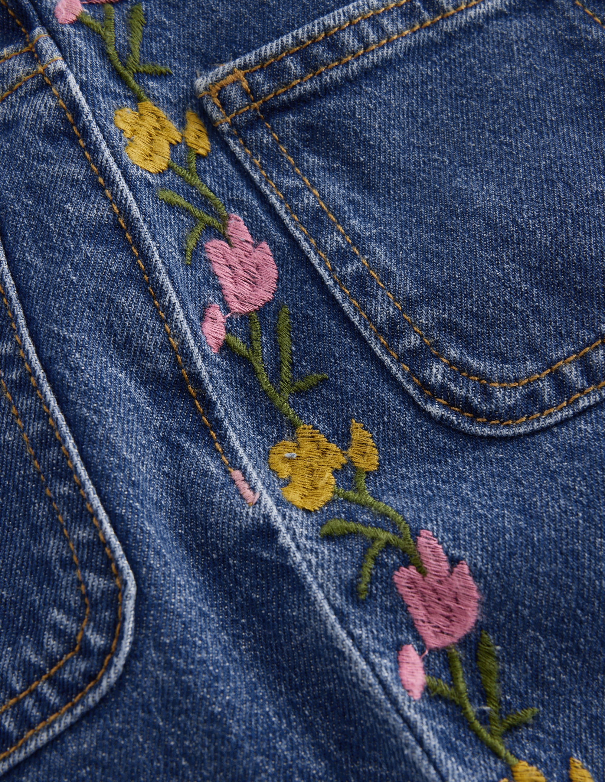 Patch Pocket Straight Jeans-Denim Embroidery - Image 3