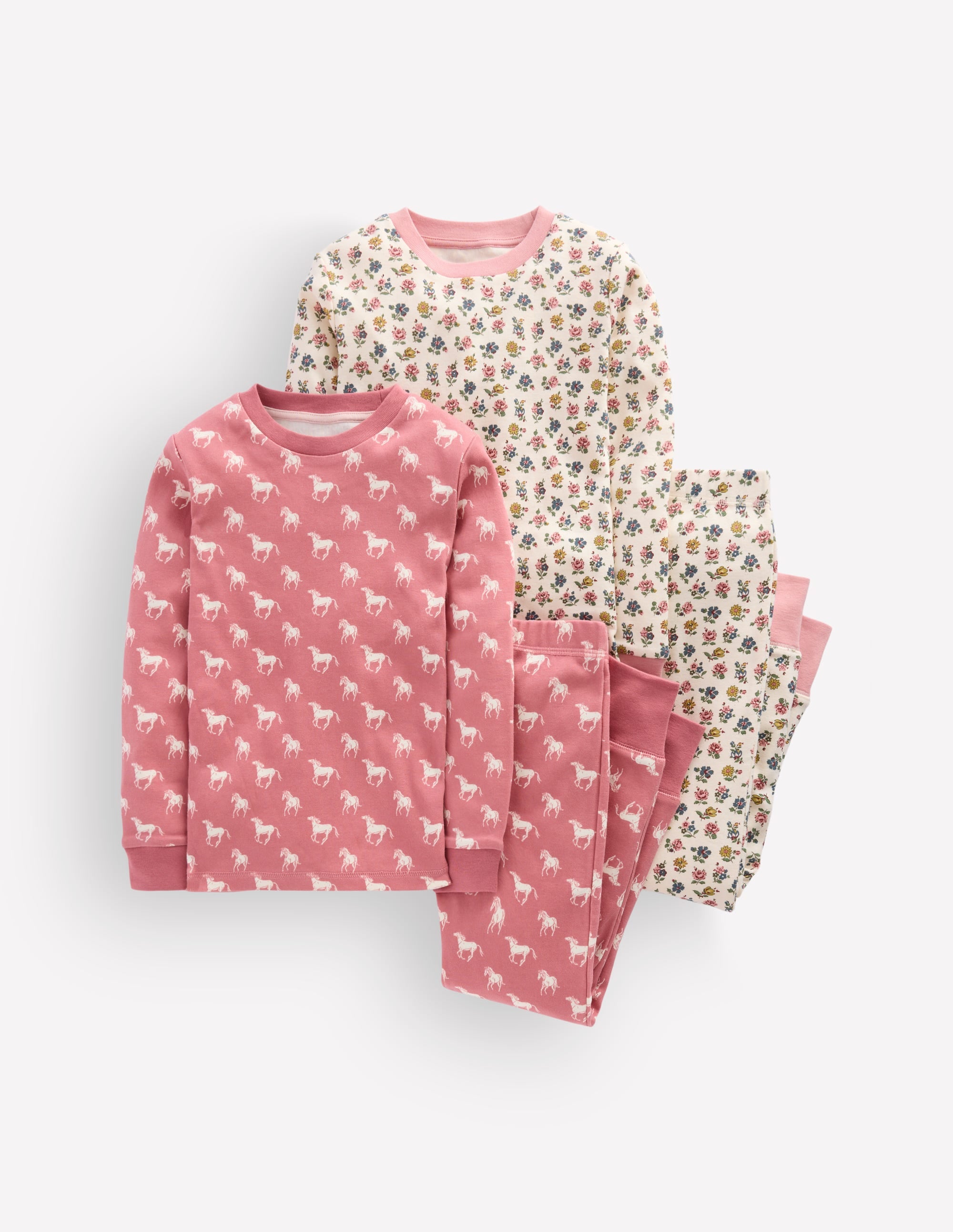 Twin Pack Snug Pyjamas-Vintage Rose Horses - Image 1