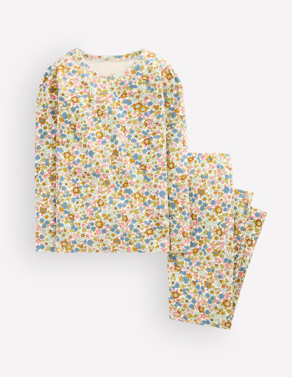 Snug Long John Pyjamas-Vintage Blue Flowerbed-1