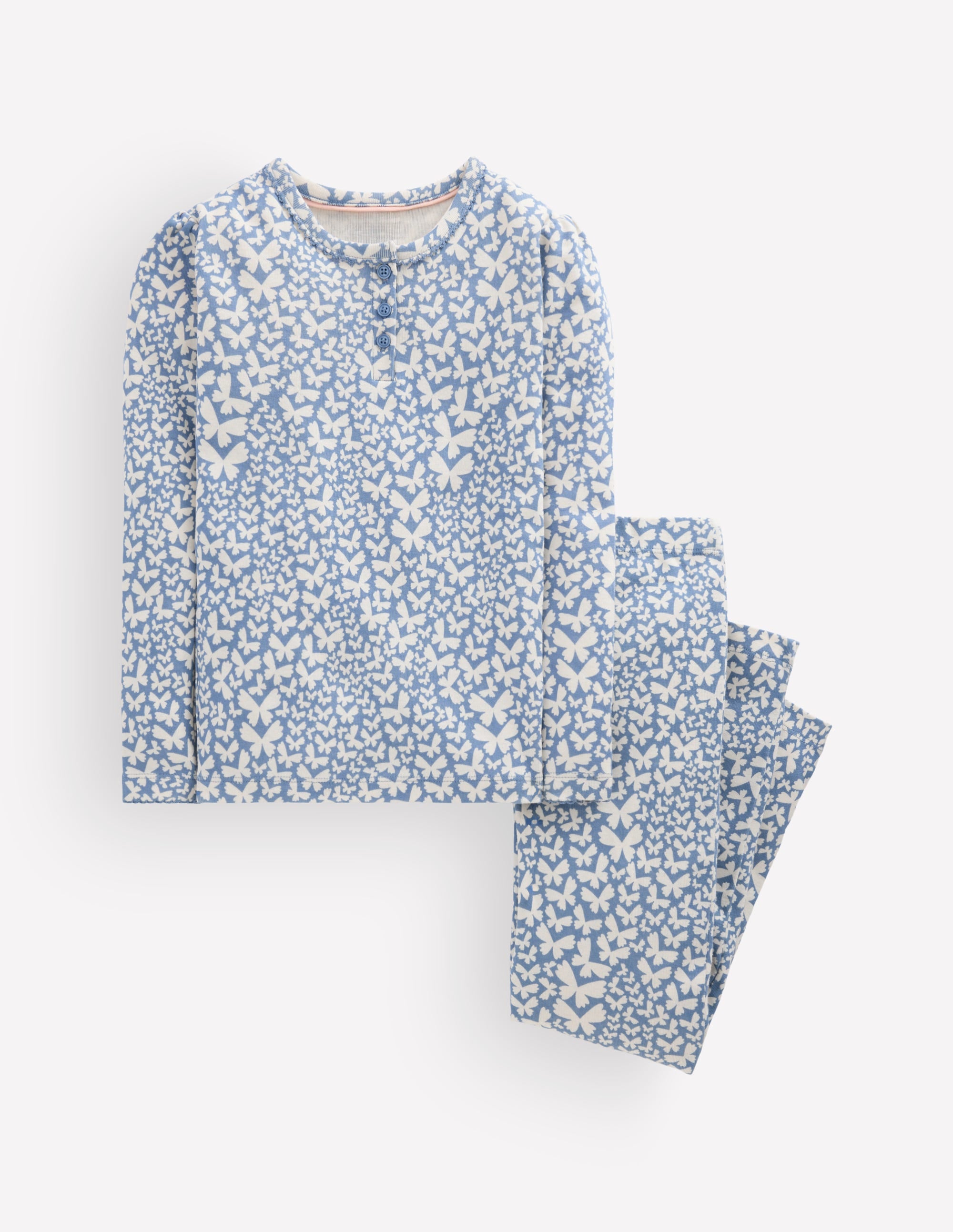Snug Henley Pyjamas-Blue Butterflies - Image 1