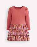 Cora Jersey RaRa Dress-Pink Flower Vine