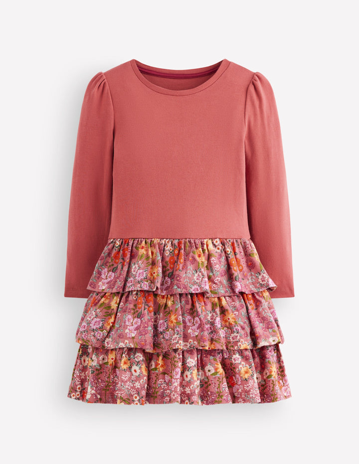 Cora Jersey RaRa Dress-Pink Flower Vine