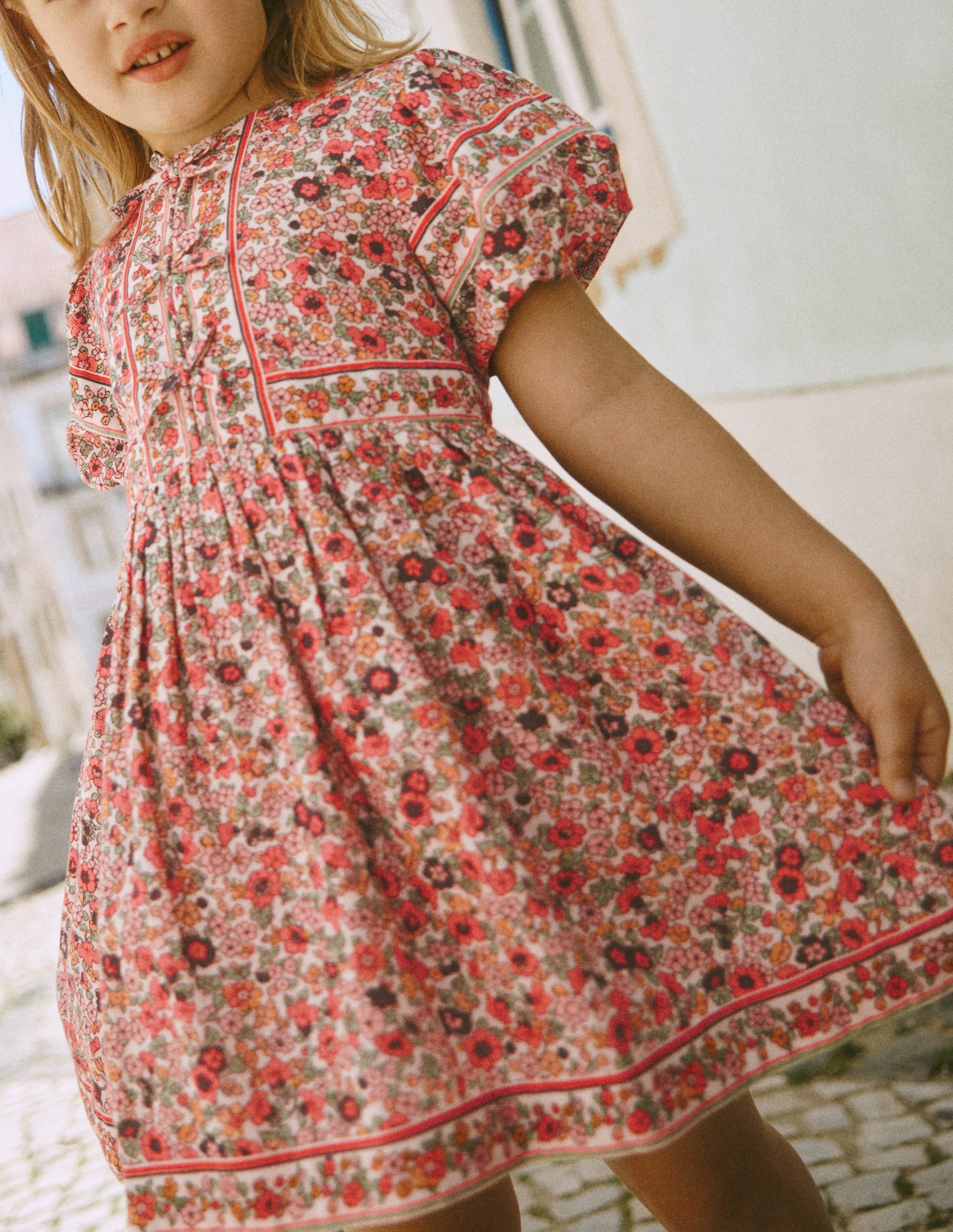 Bow Front Woven Dress-Soft Ivory Flowerbed - Image 1