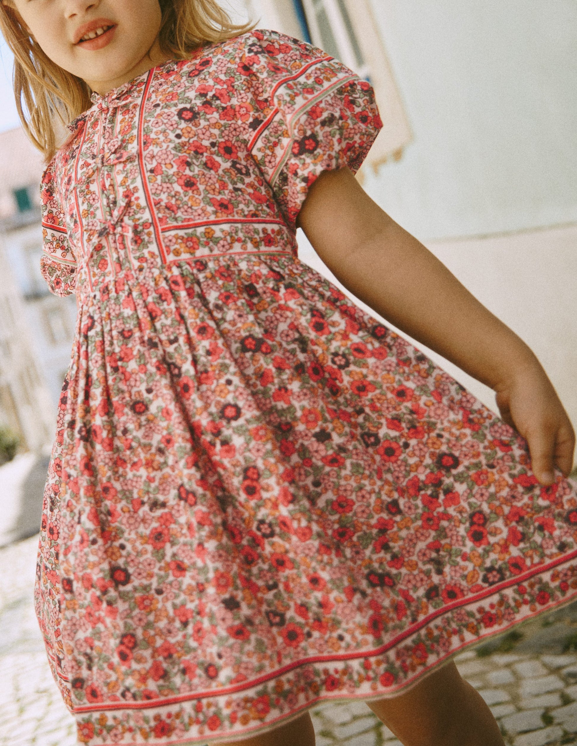 Bow Front Woven Dress-Soft Ivory Flowerbed-4