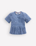 Short Sleeve Peplum Top-Bluejay Ditsy Floral
