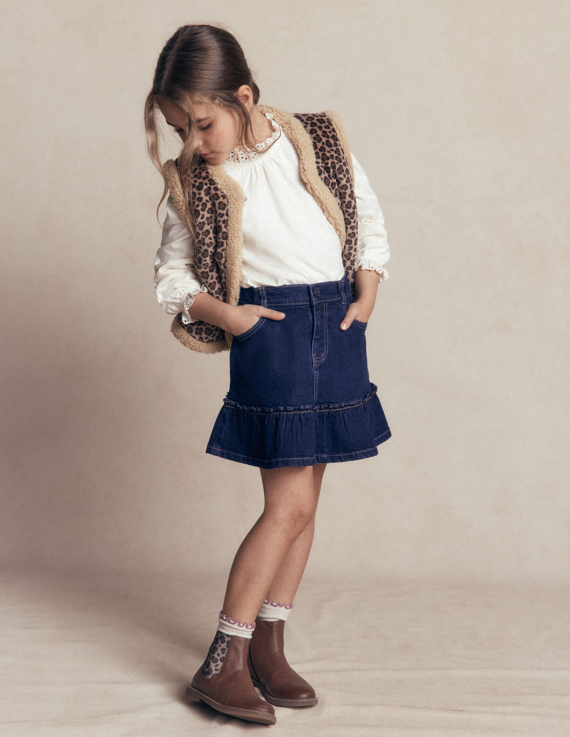 Frill Hem Denim Skirt - Dark Wash | Boden UK