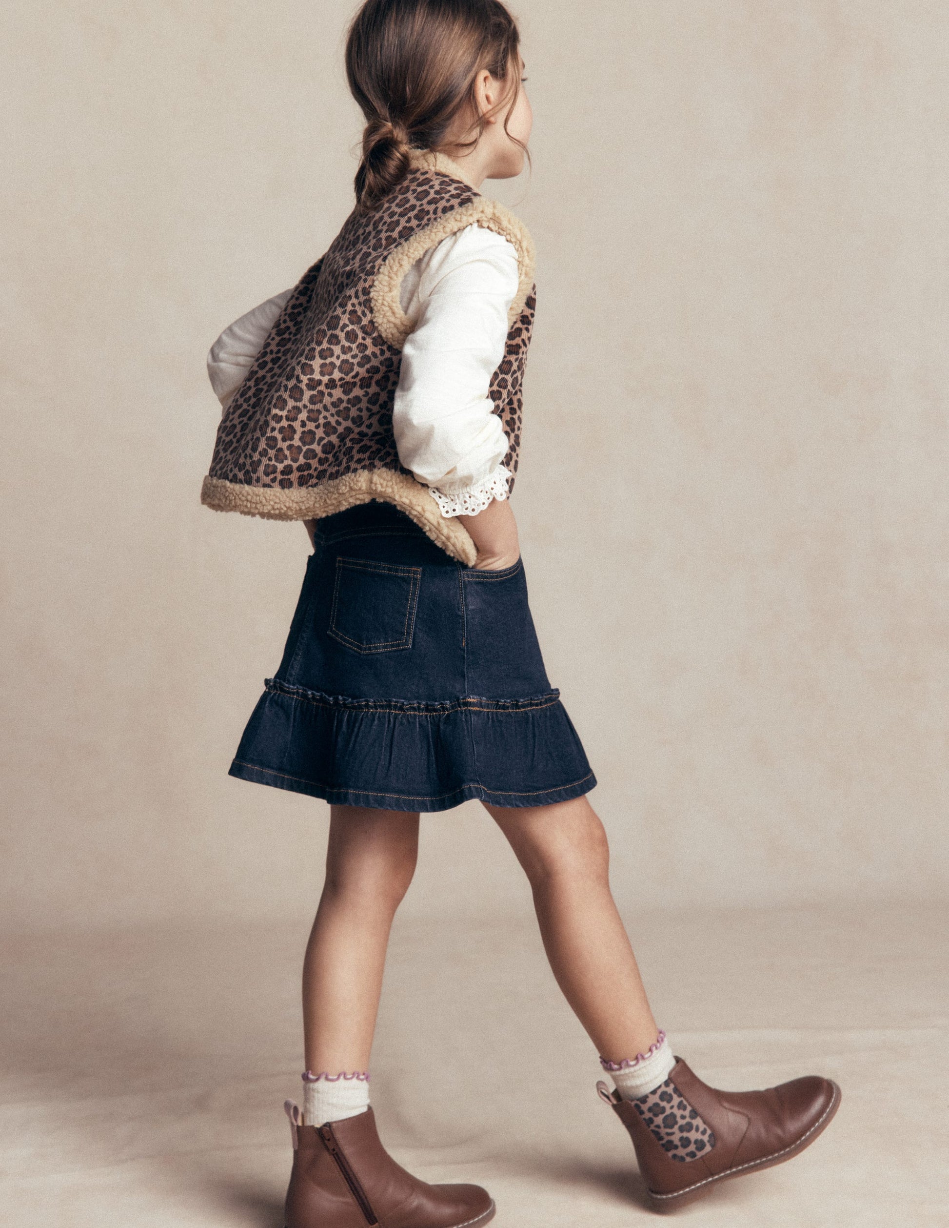 Frill Hem Denim Skirt-Dark Wash-3
